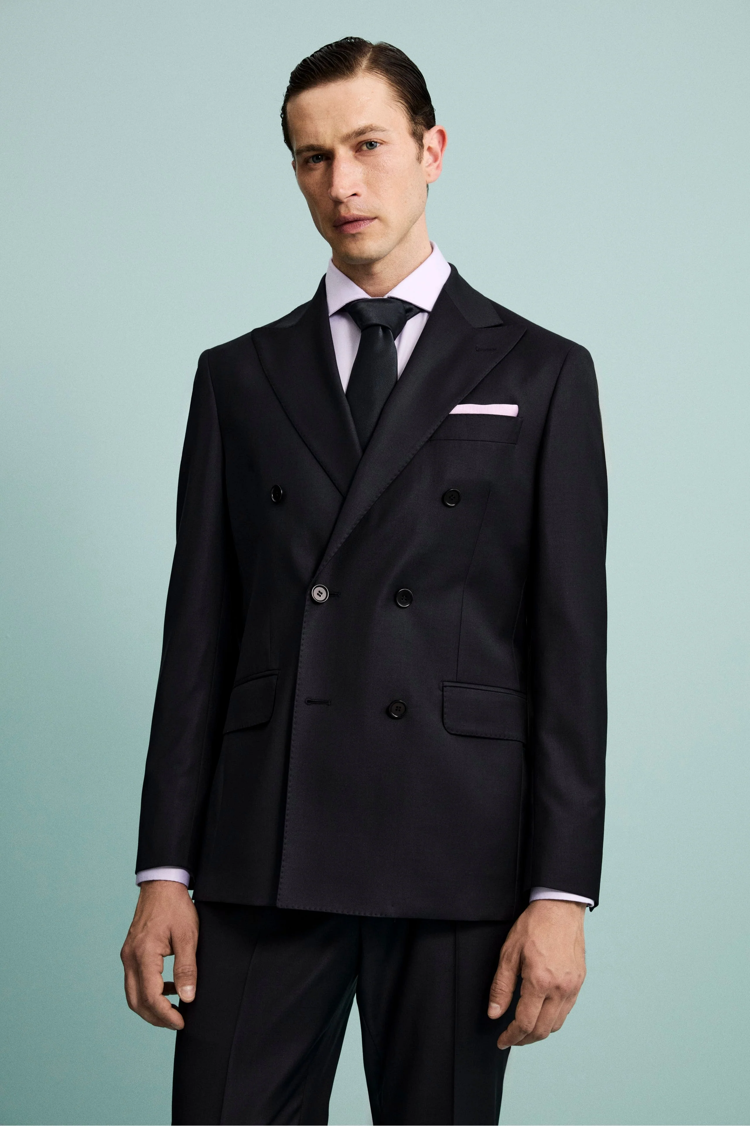Abito Elegante Doppiopetto con Revers a Lancia - BLU