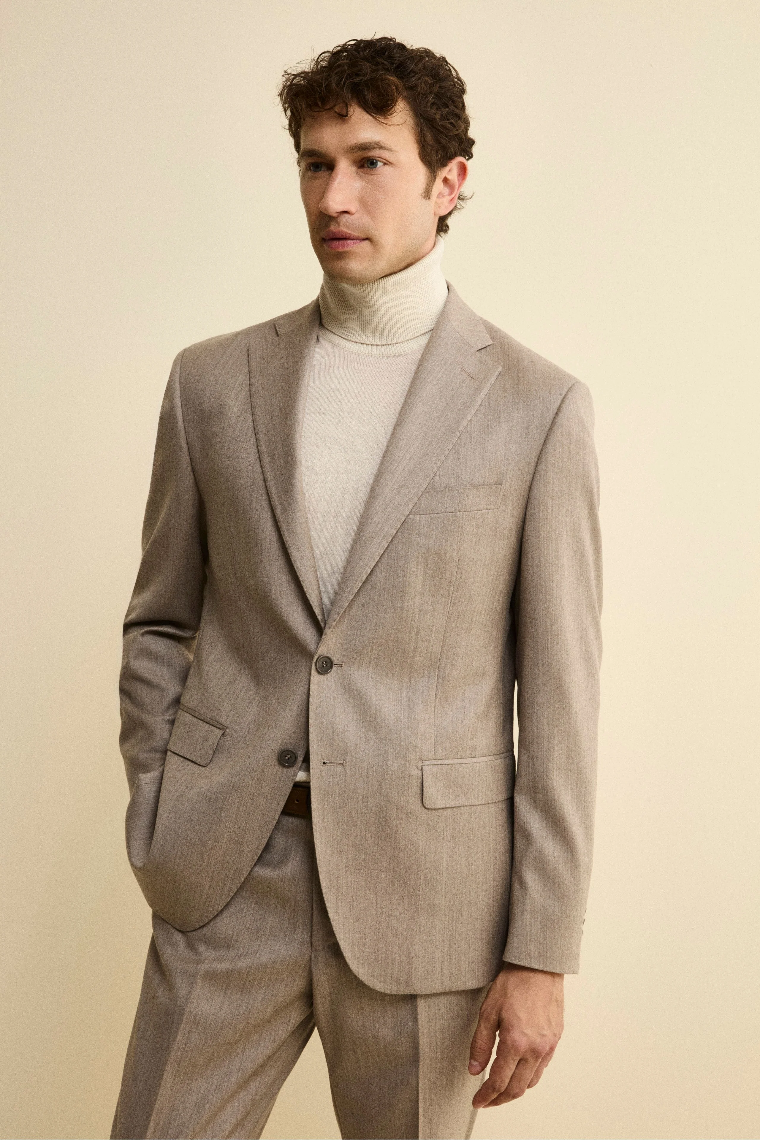 Abito Slim Fit Foderato in Lana e Cashmere - TORTORA - Image 2