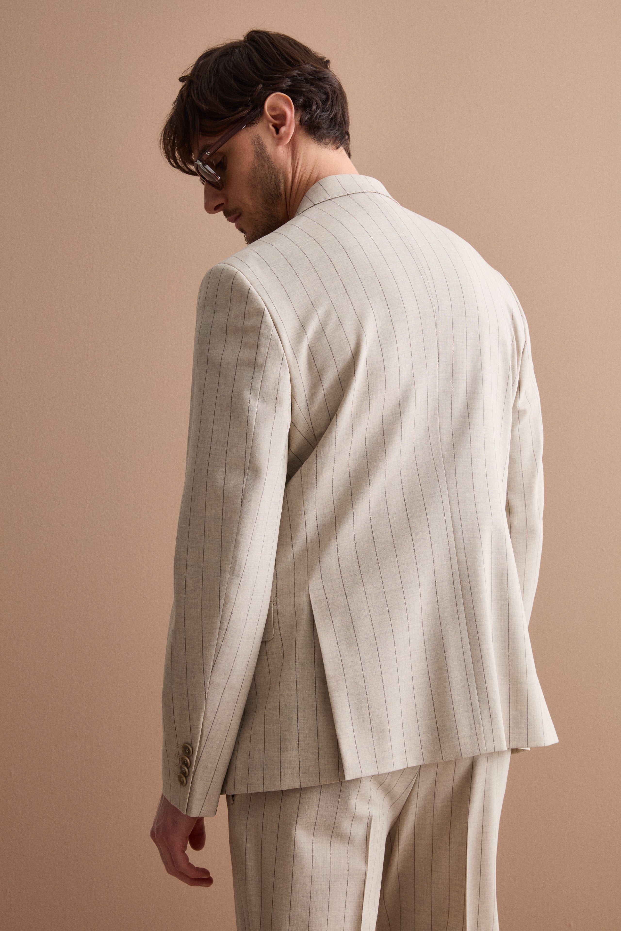 Abito Uomo in Lana Vergine Gessato Slim Fit - BEIGE GESSATO - Image 6