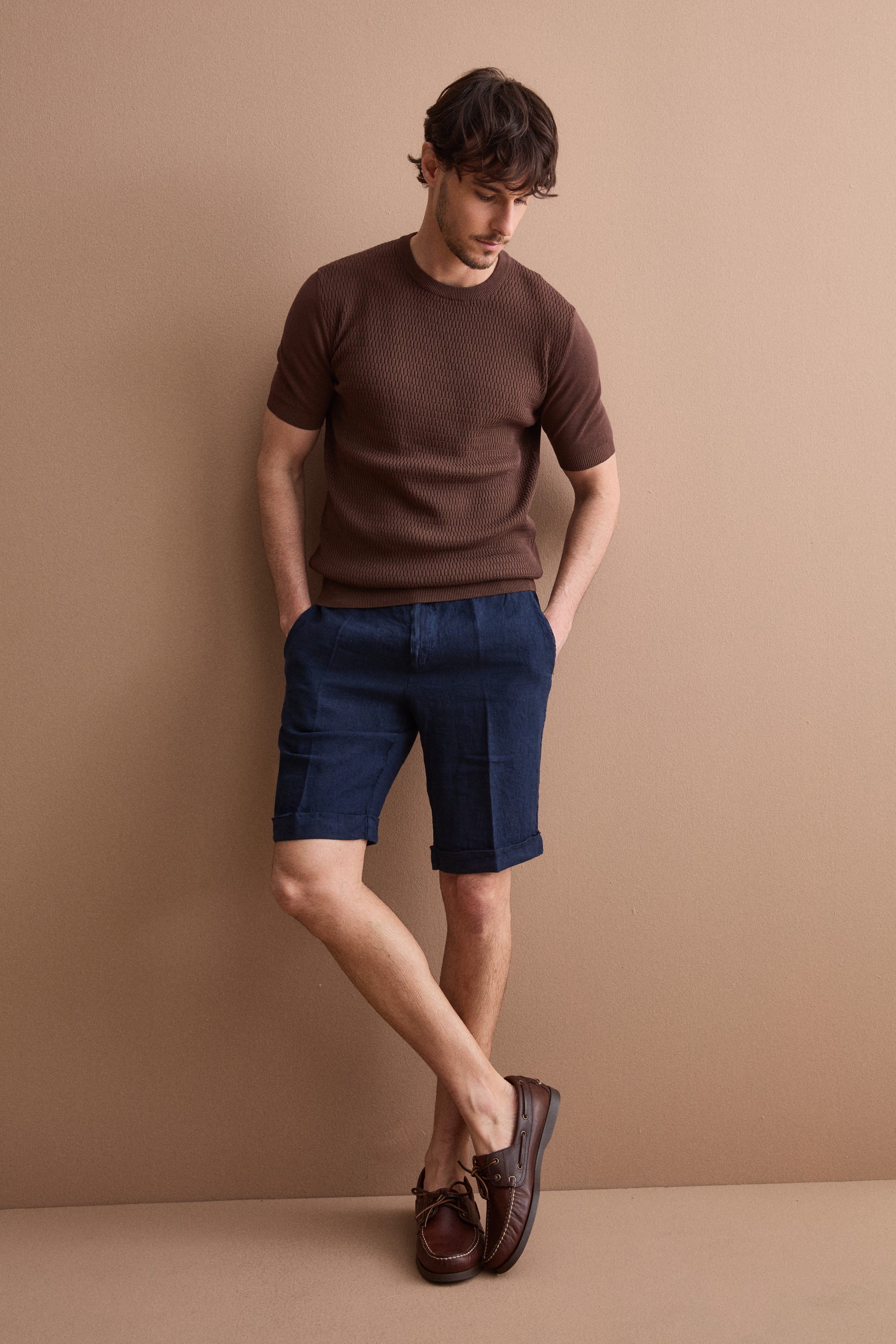 Bermuda Uomo in Lino Regular Fit con Risvolto - BLU - Image 2