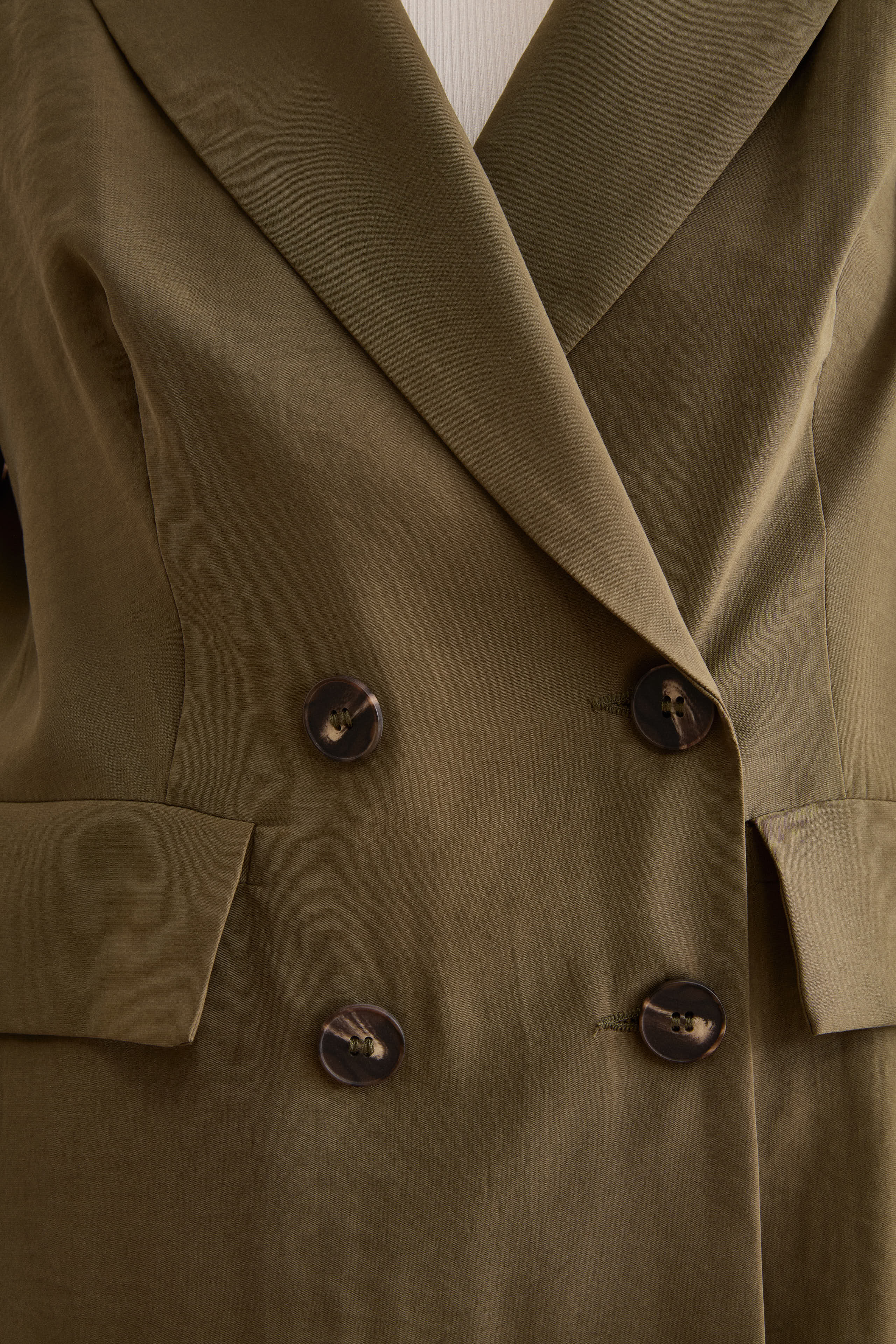 Blazer Lungo Doppiopetto con Revers - VERDE MILITARE - Image 3
