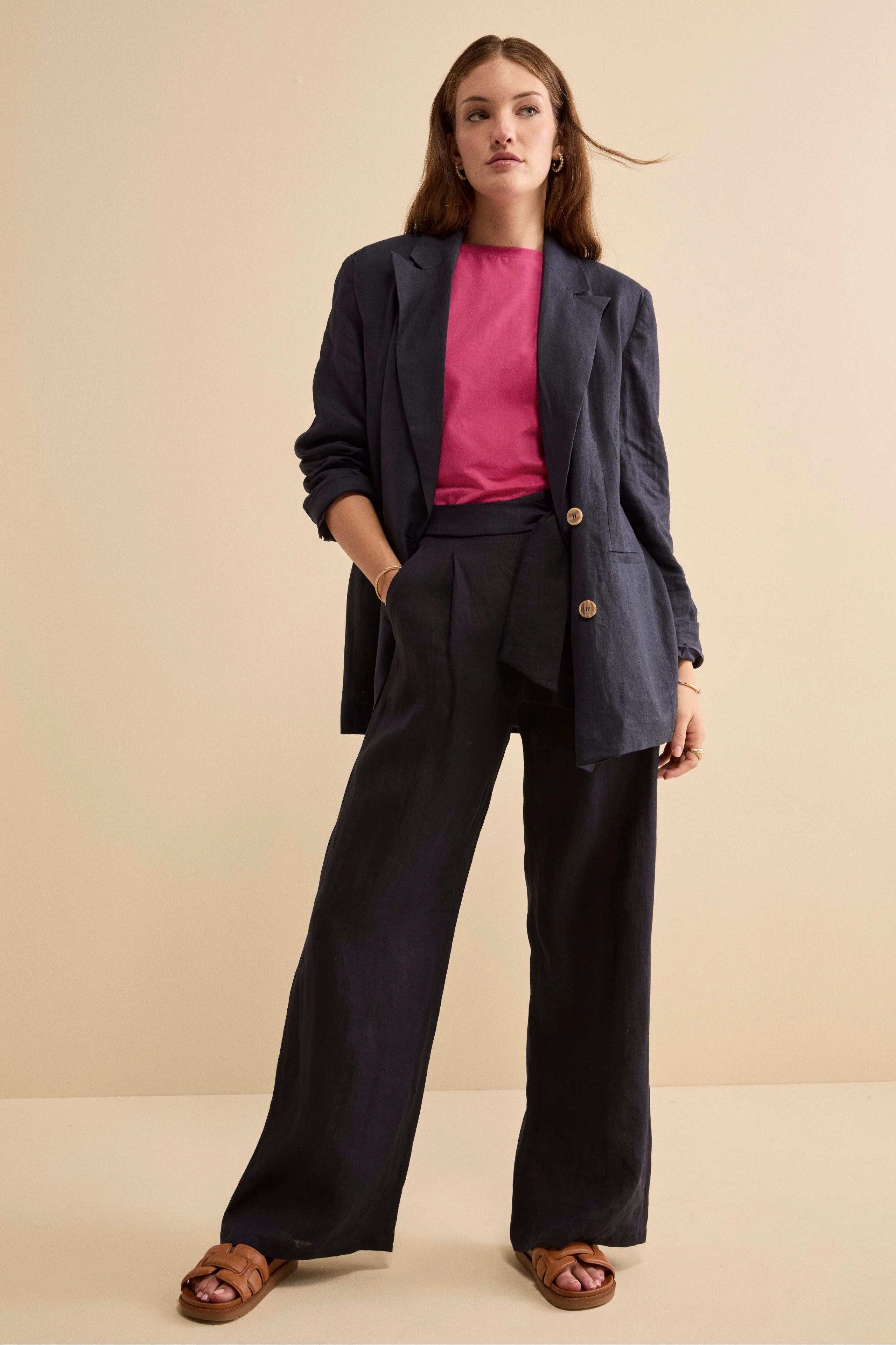 Blazer Over Doppiopetto in Lino - BLU - Image 2
