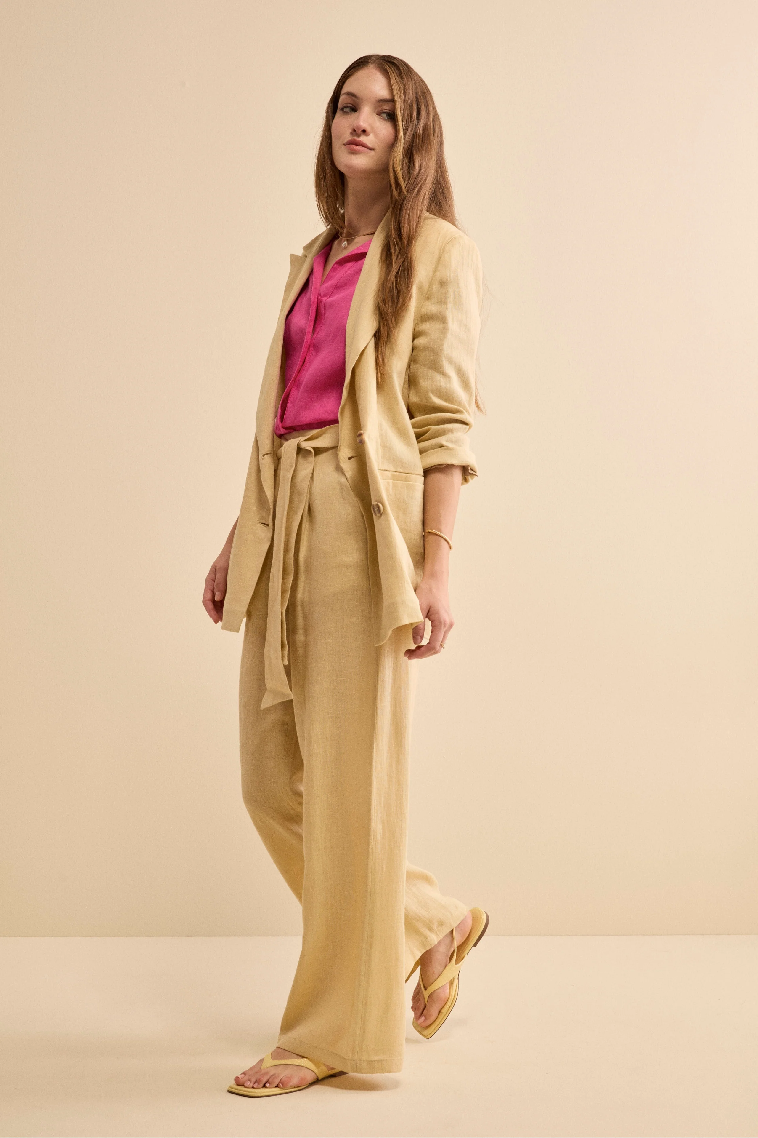 Blazer Over Doppiopetto in Lino - CREMA - Image 2