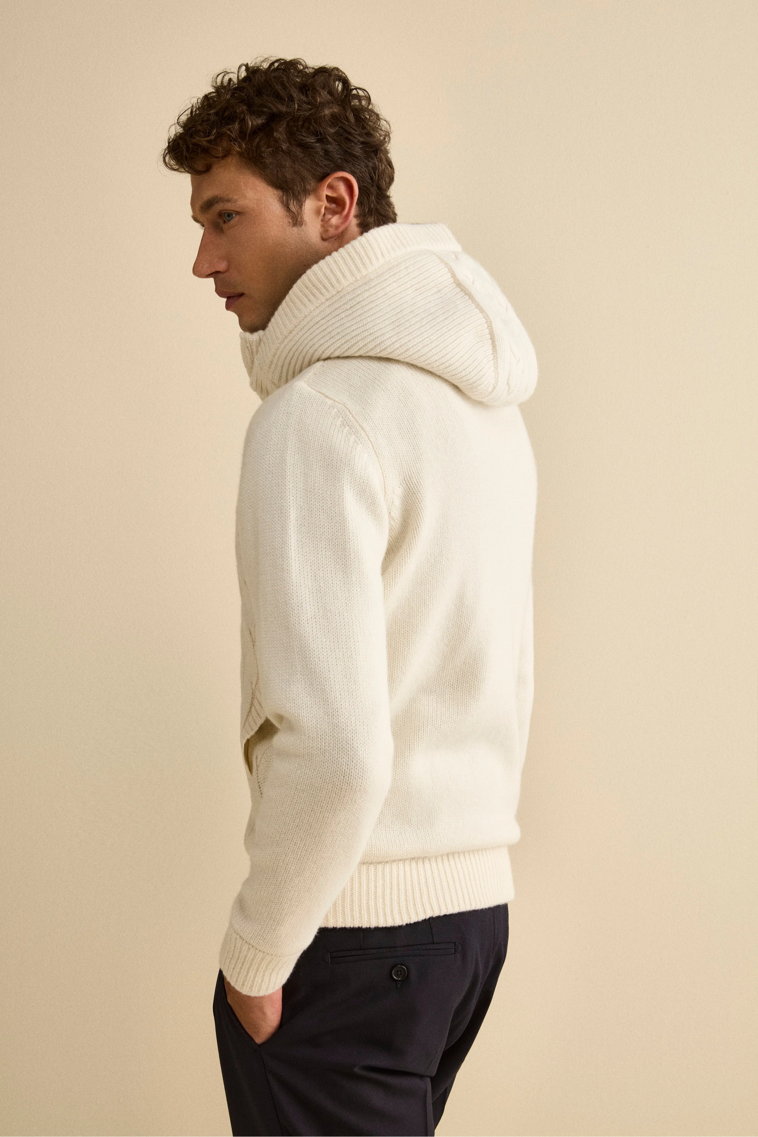 Bomber in Cashmere con Cappuccio e Pelliccia - BIANCO - Image 2