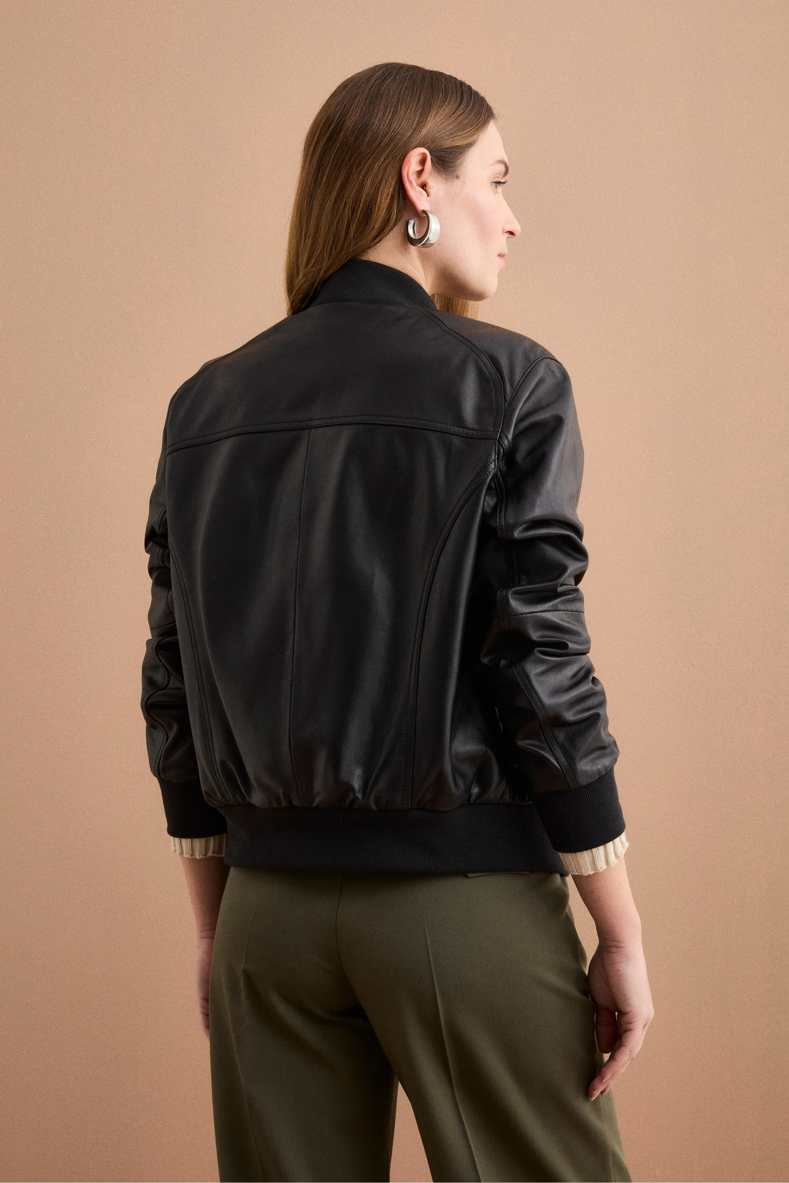Bomber in Pelle con Tasche - NERO - Image 3