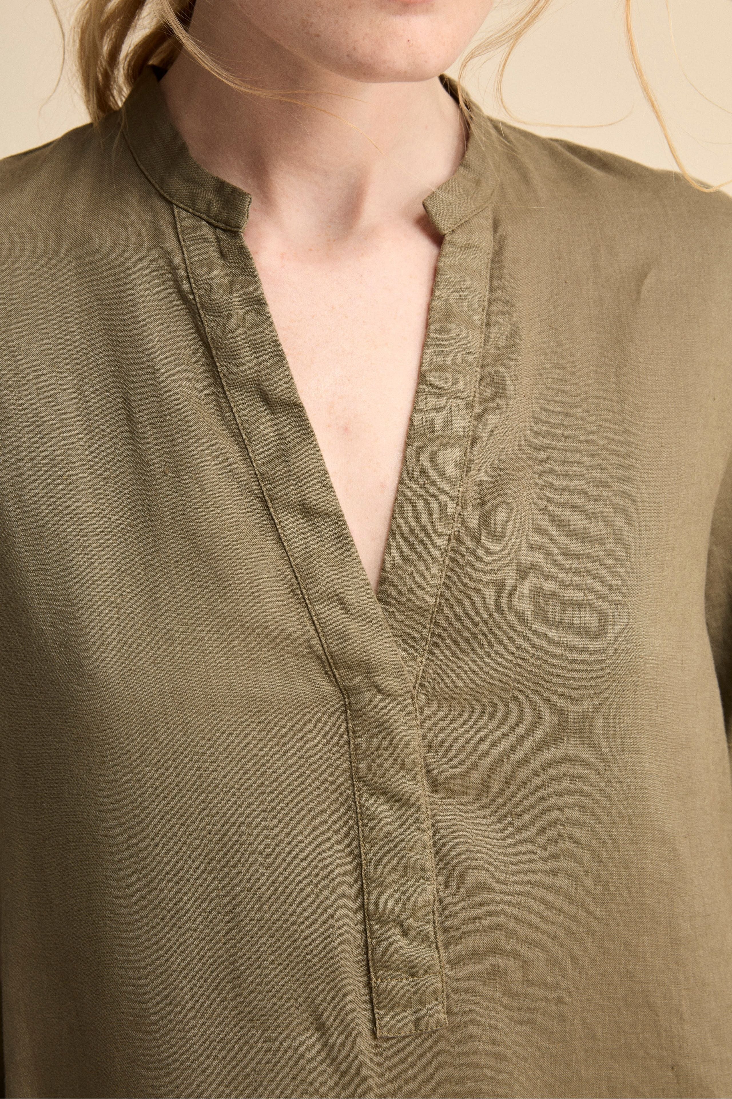 Caftano Lungo in Puro Lino - VERDE MILITARE - Image 5