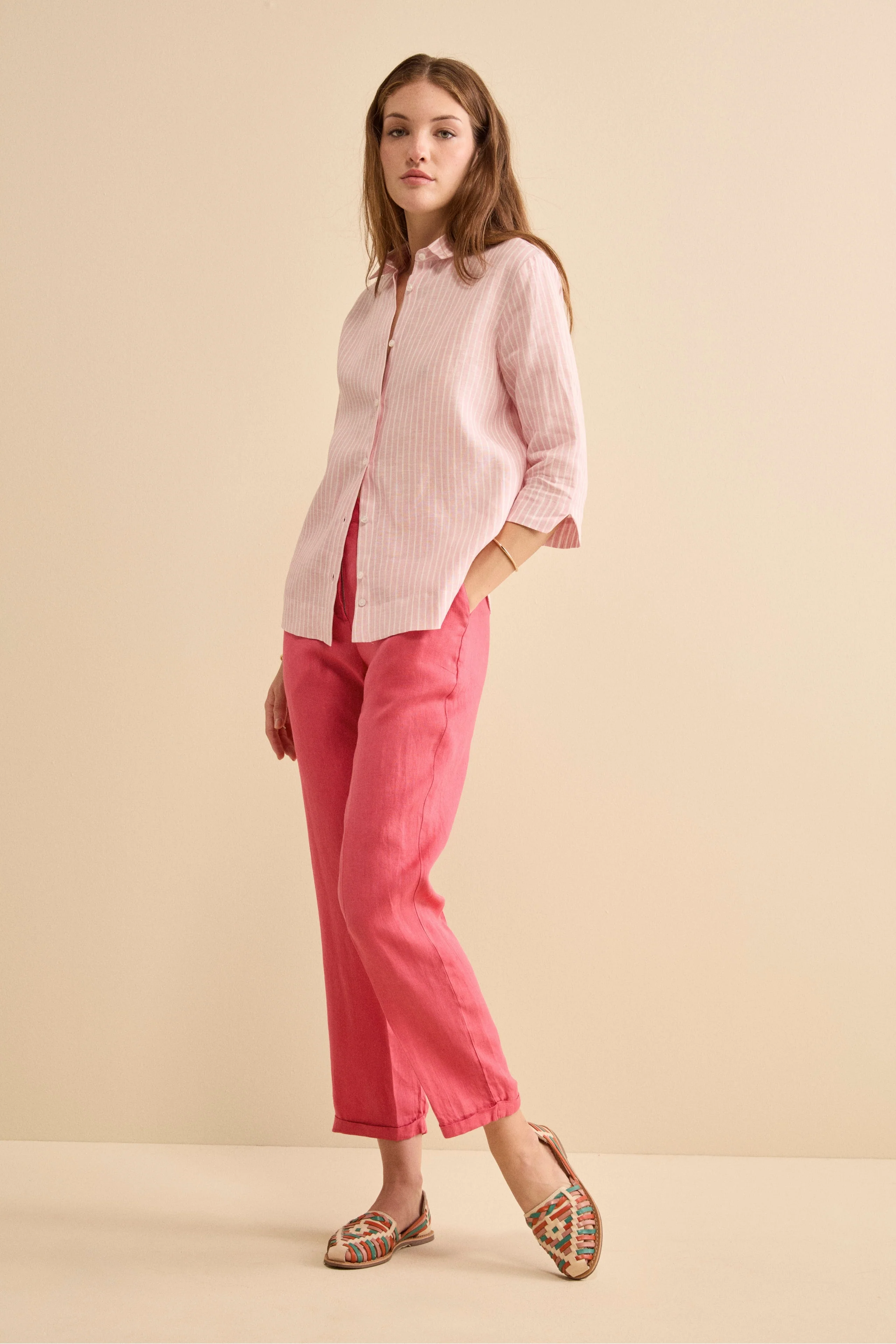 Camicia Boxy Fantasia in Lino - ROSA RIGATO - Image 2