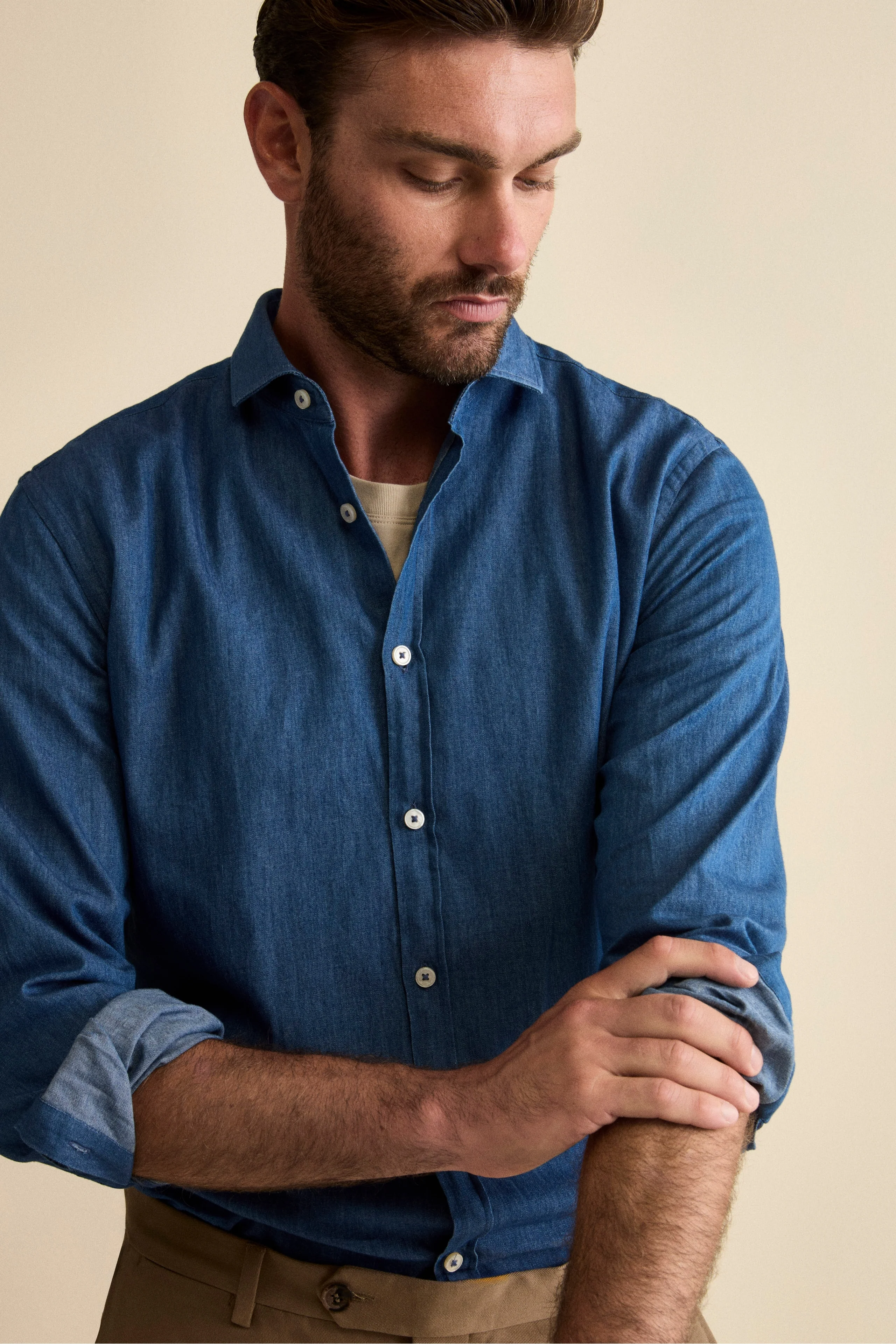Camicia Denim Custom Fit in Cotone - DENIM - Image 2