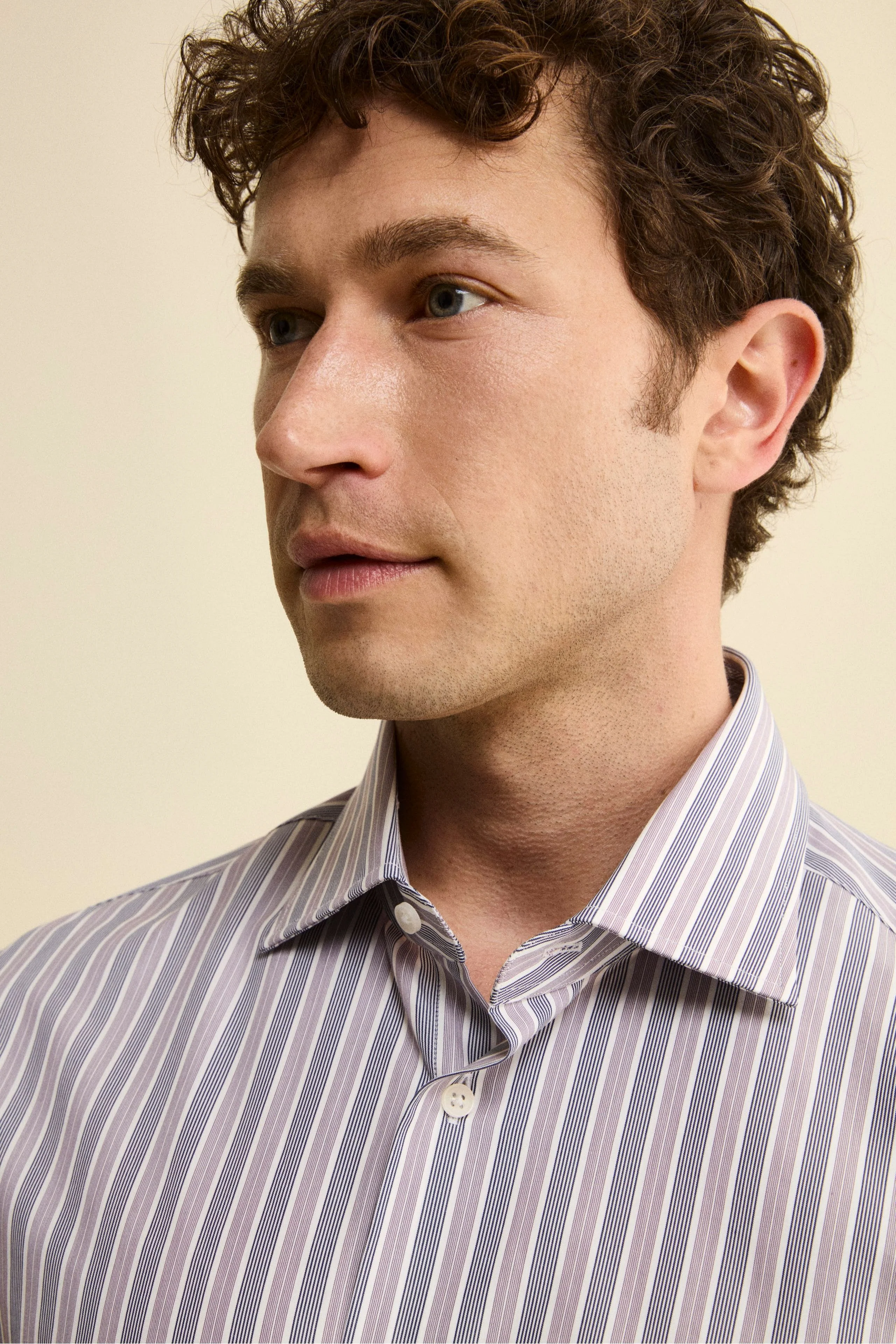 Camicia Fantasia Custom Fit in Cotone - RIGATO VIOLA/BLU - Image 2