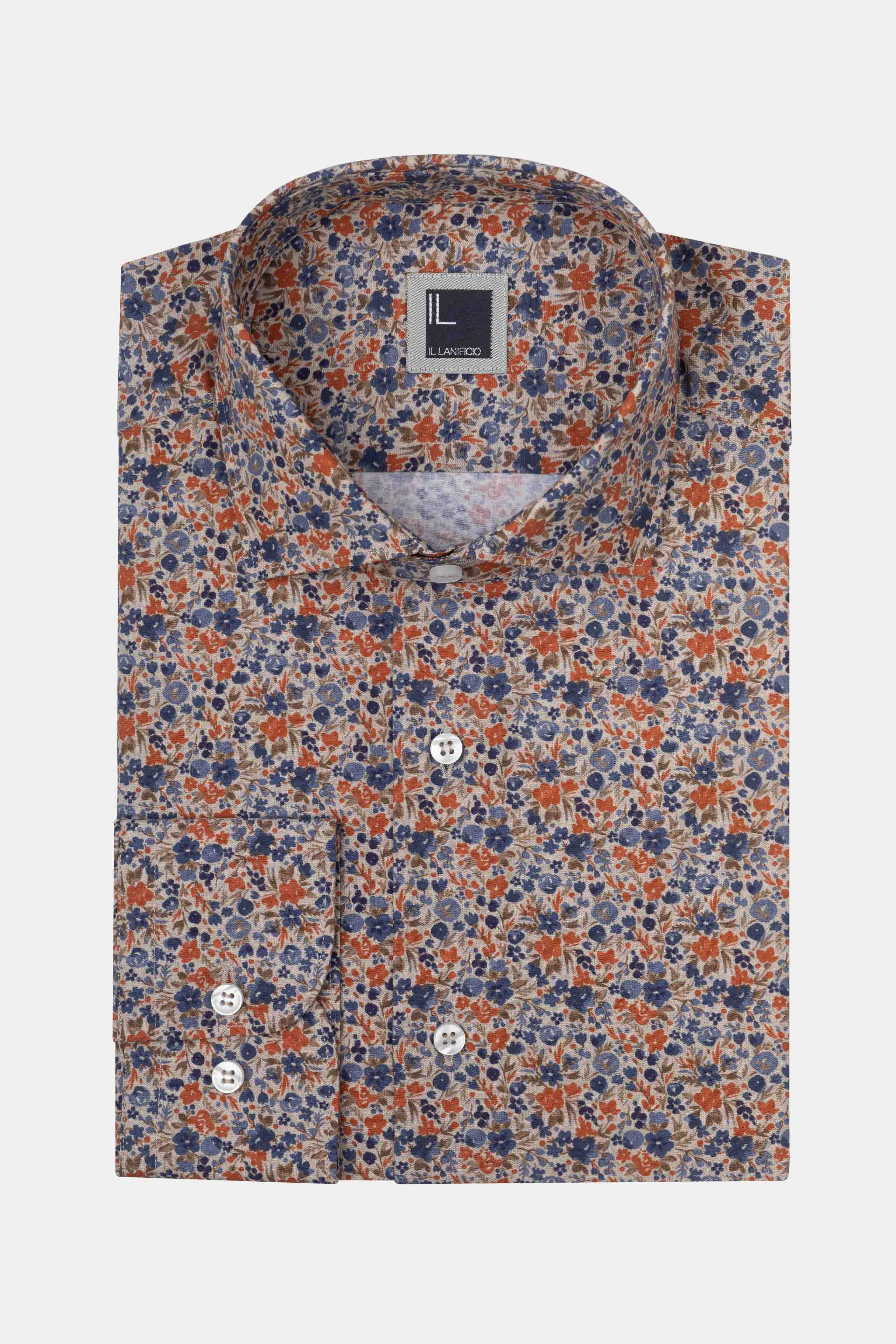 Camicia Fantasia Regular Fit in Popeline - FANT. BLU/ROSSO