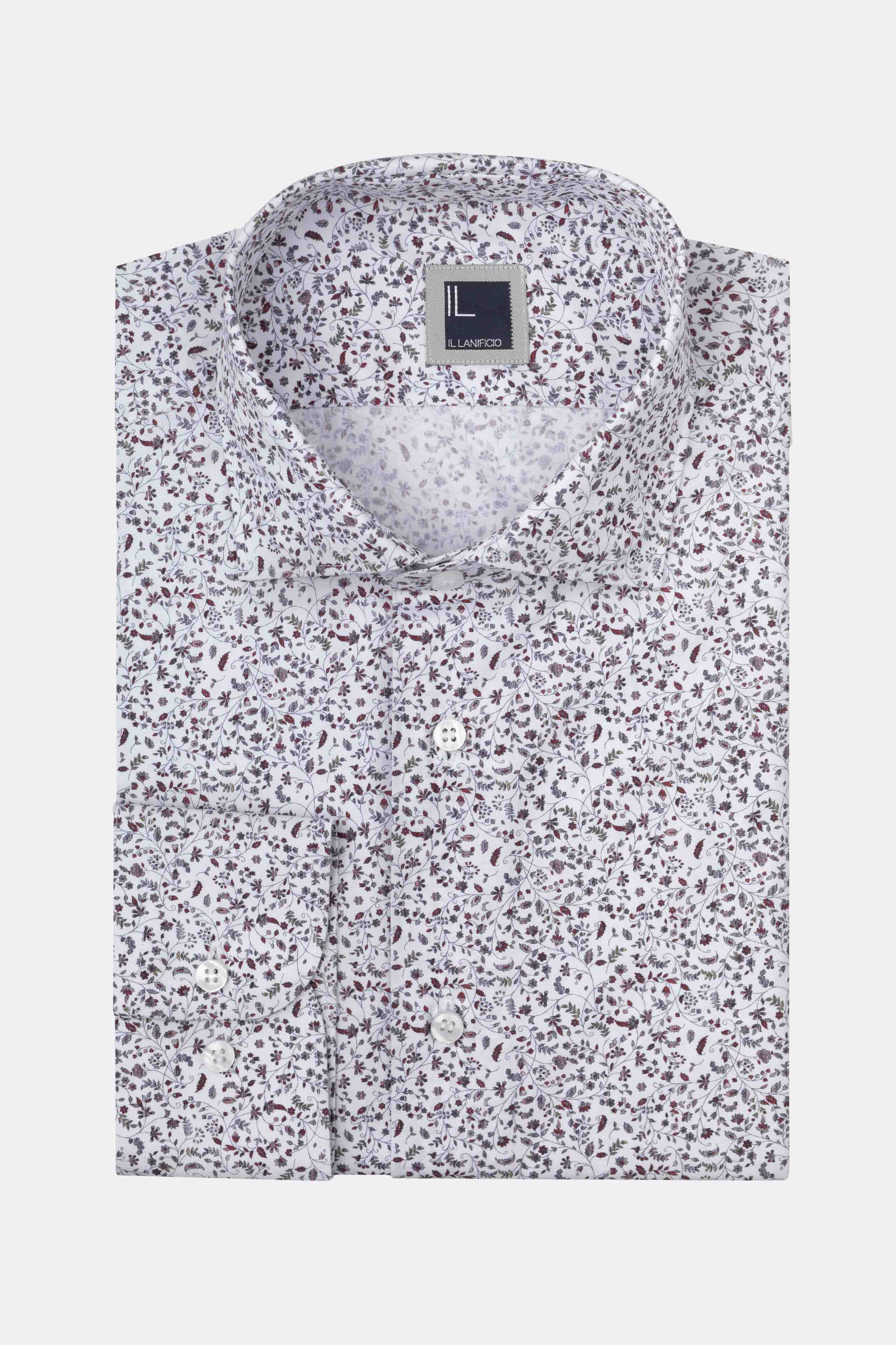 Camicia Fantasia Slim Fit in Popeline - FANT. BIANCO/ROSSO - Image 3