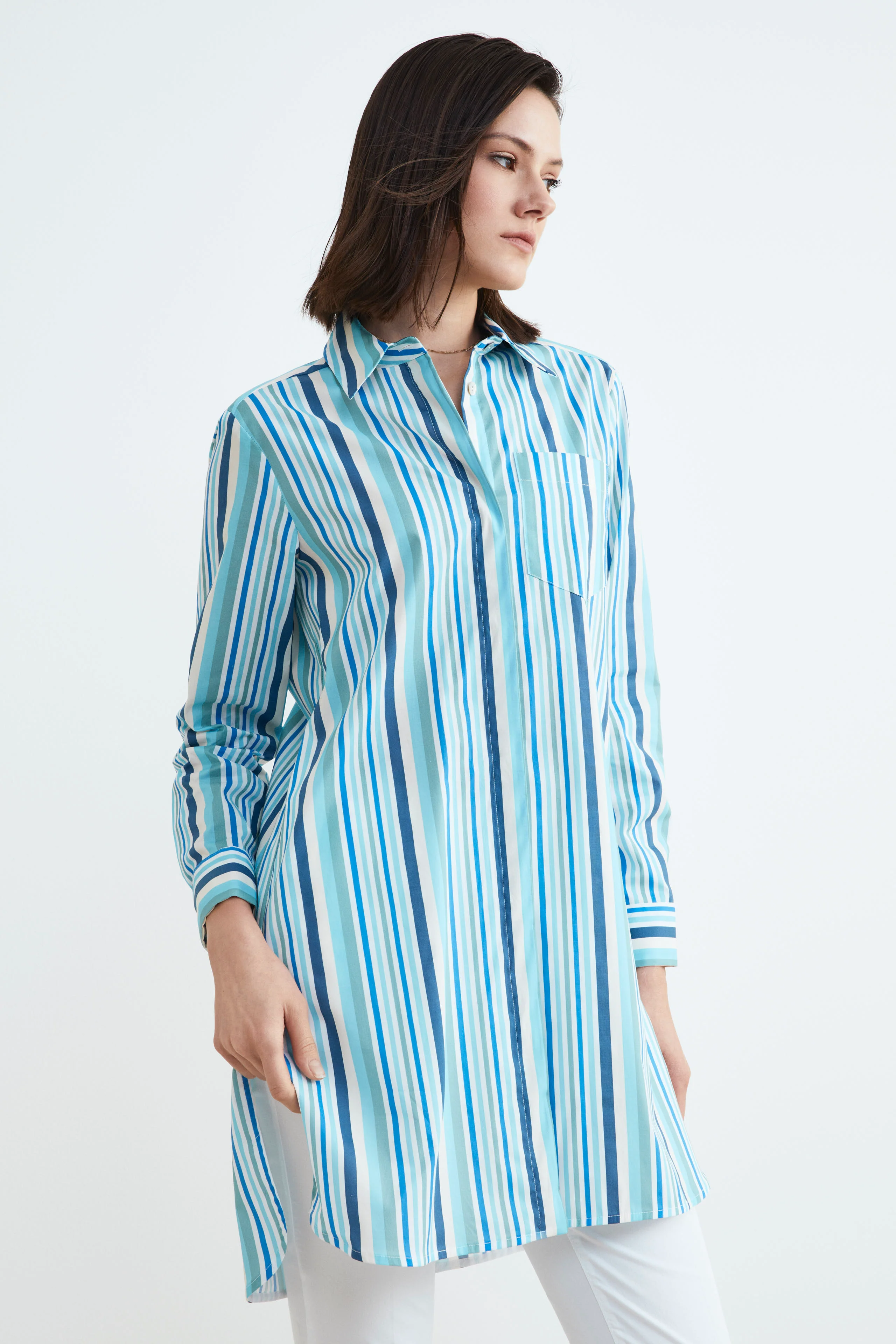 Camicia lunga donna - AZZURRO/BIANCO