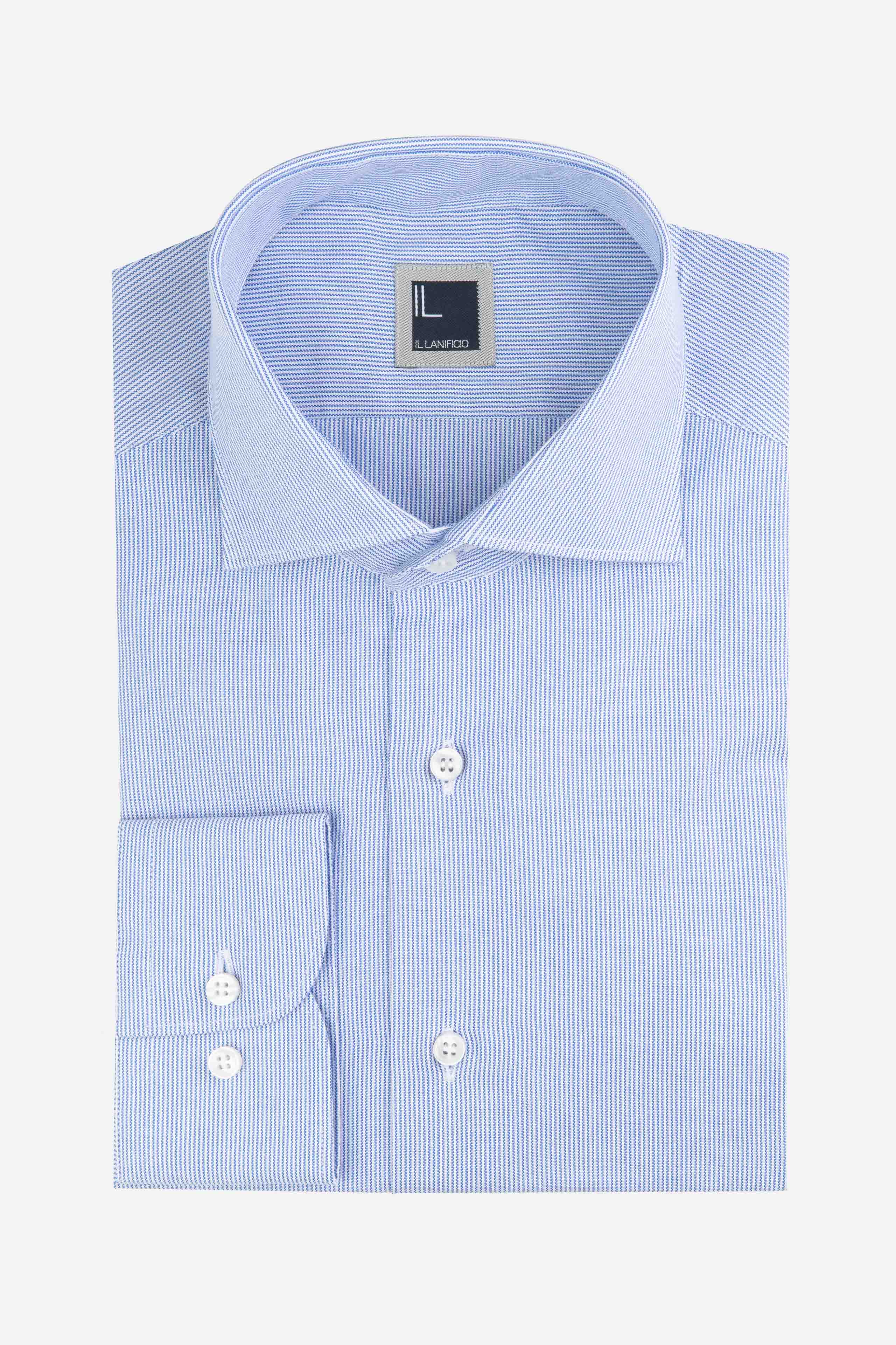 Camicia rigata collo francese - BLU RIGATO
