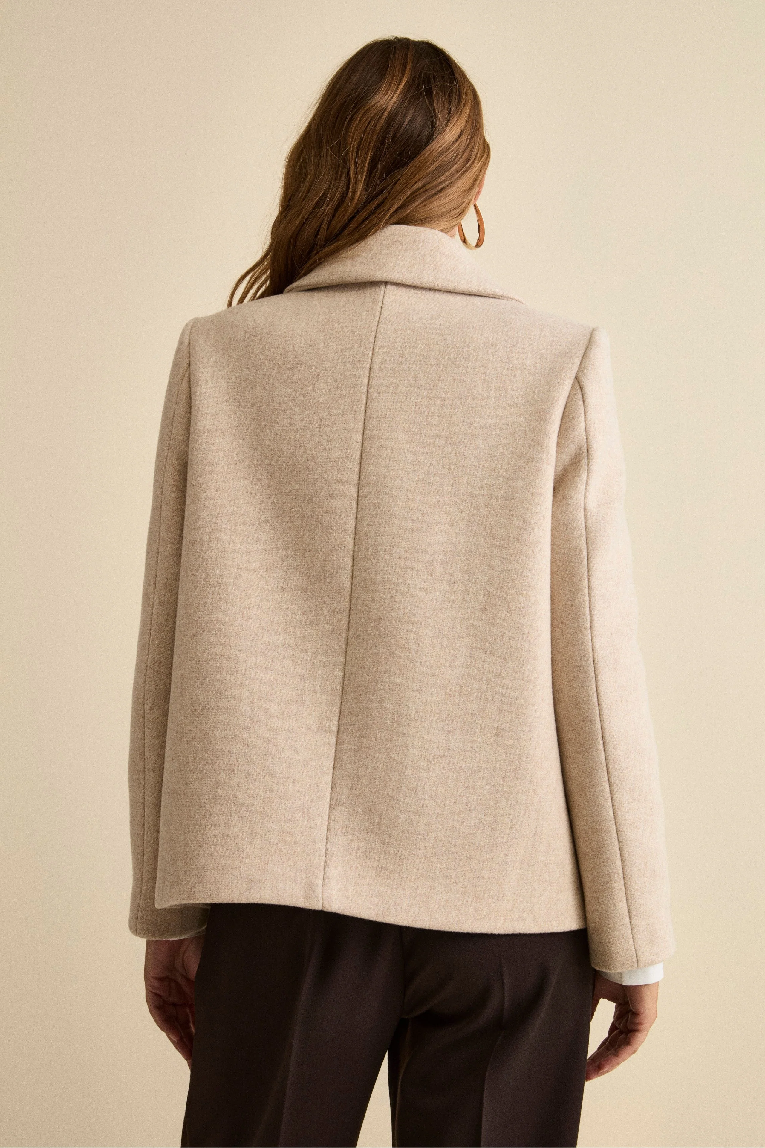 Cappotto Corto Svasato in Misto Lana Vergine - BEIGE - Image 2