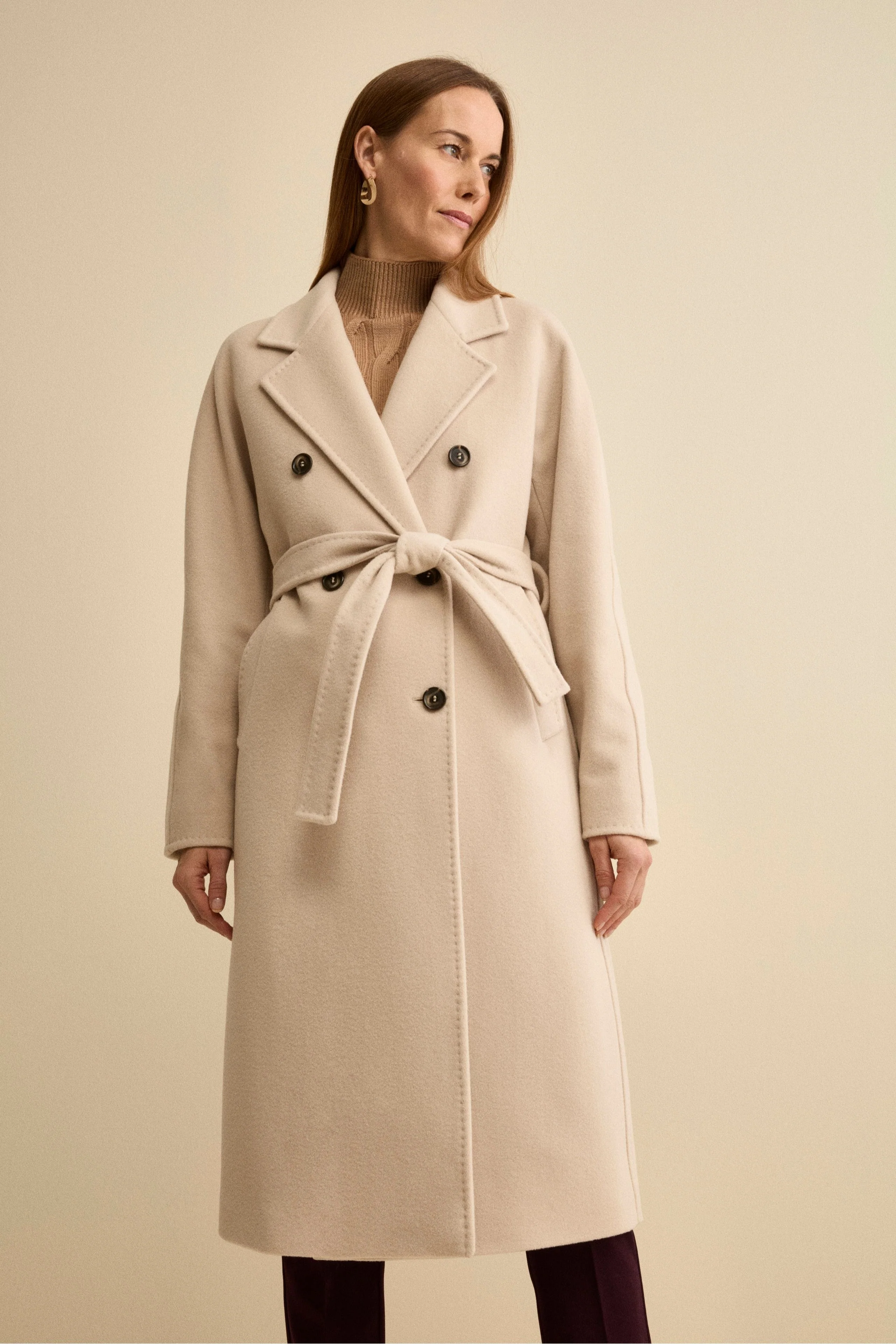 Cappotto Doppiopetto con Revers Classico in Lana e Cashmere - GESSO