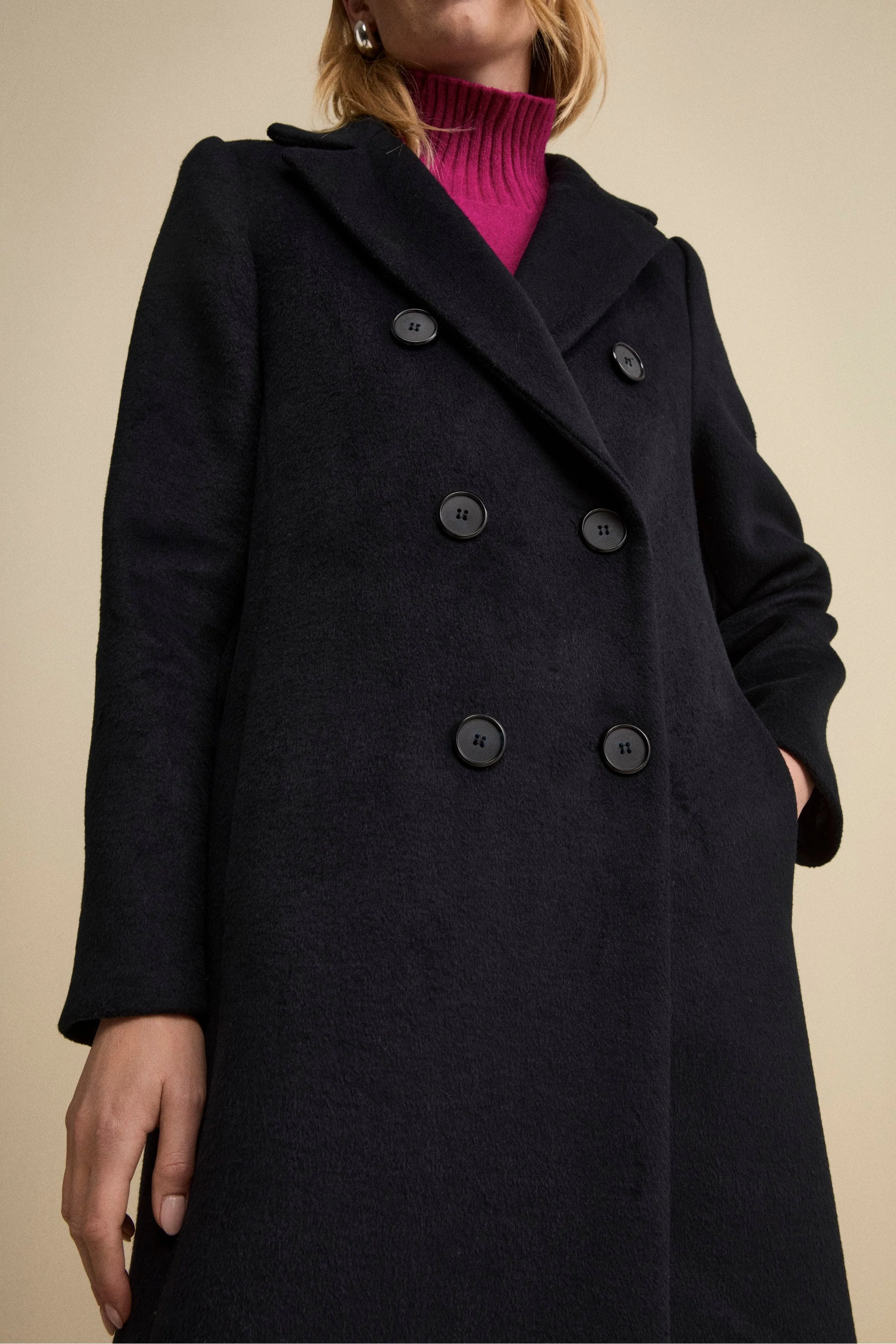 Cappotto Doppiopetto Foderato Lungo in Misto Lana - BLU - Image 3