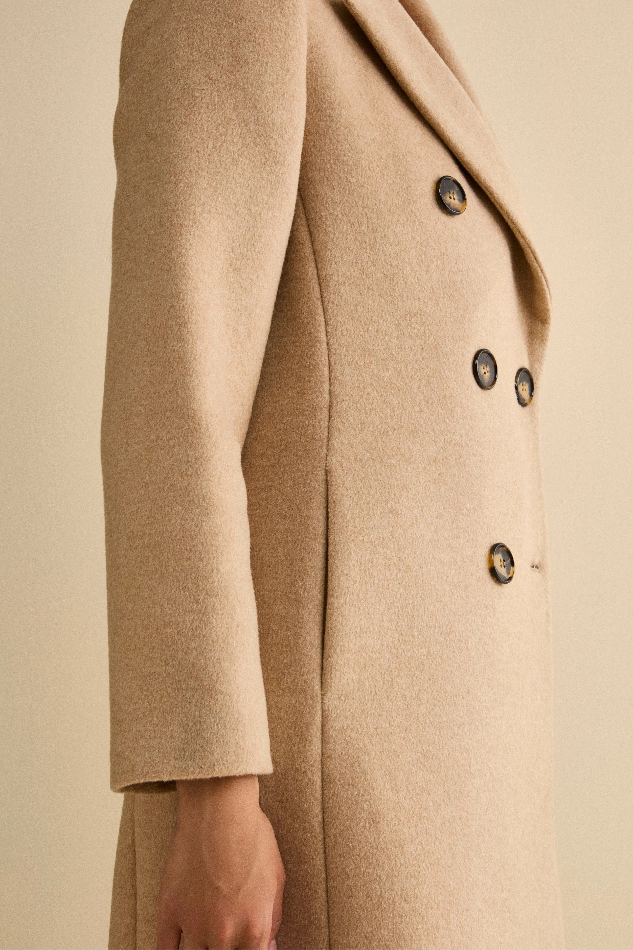 Cappotto Doppiopetto Foderato Lungo in Misto Lana - PANNA - Image 5