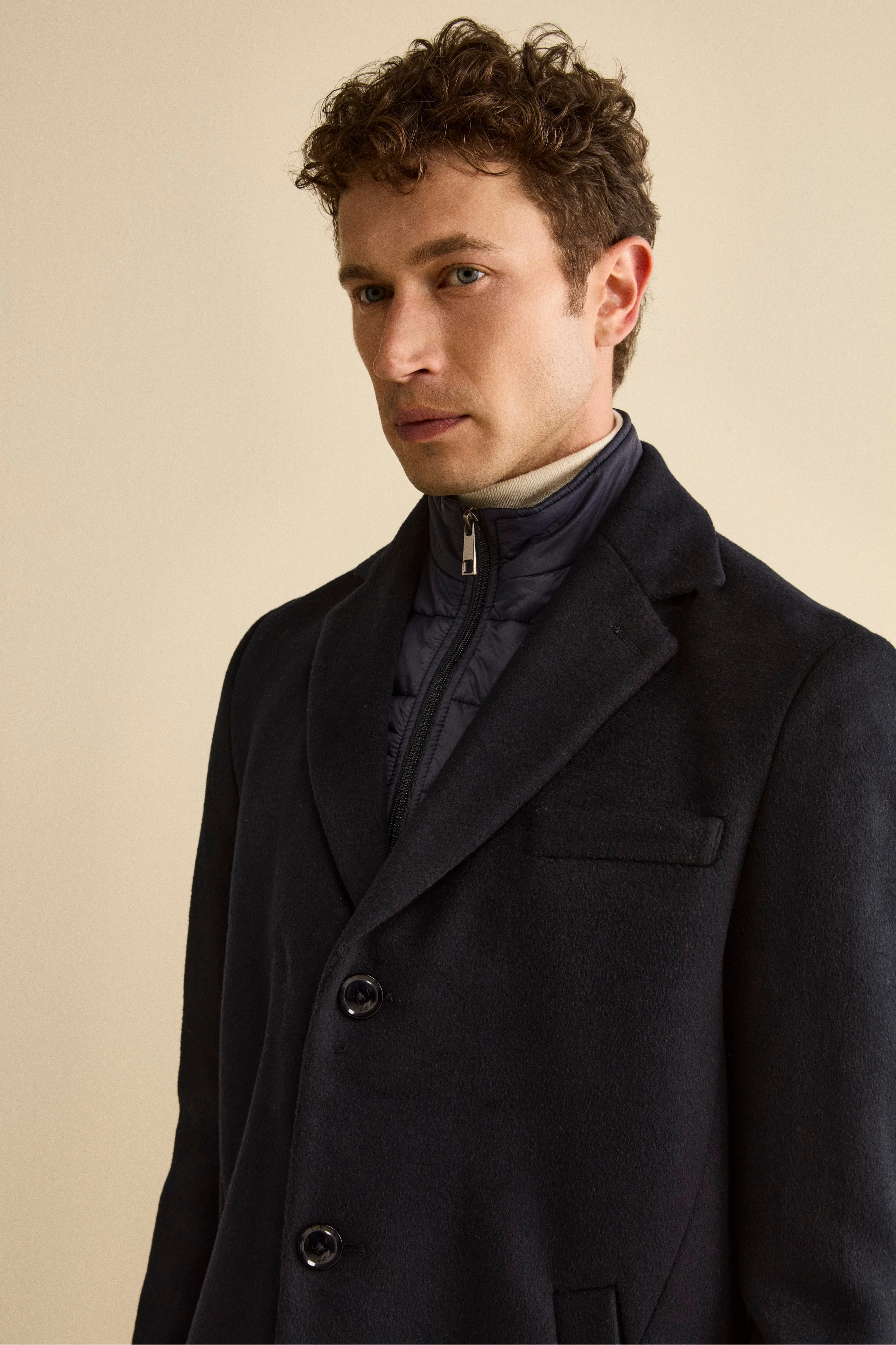 Cappotto Foderato in Misto Lana con Pettorina - BLU - Image 3