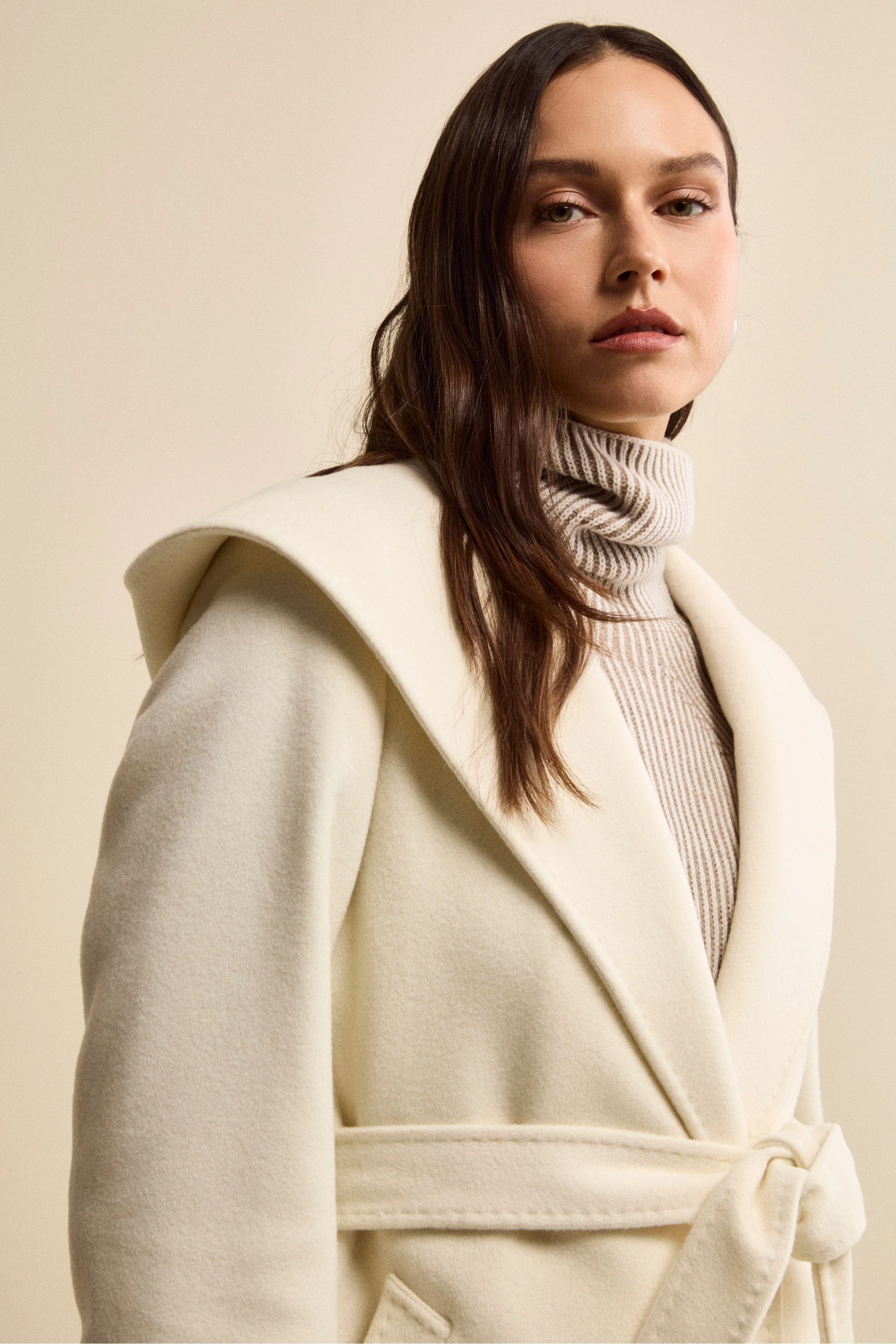 Cappotto Lungo in Lana e Cashmere con Cappuccio - PANNA - Image 2