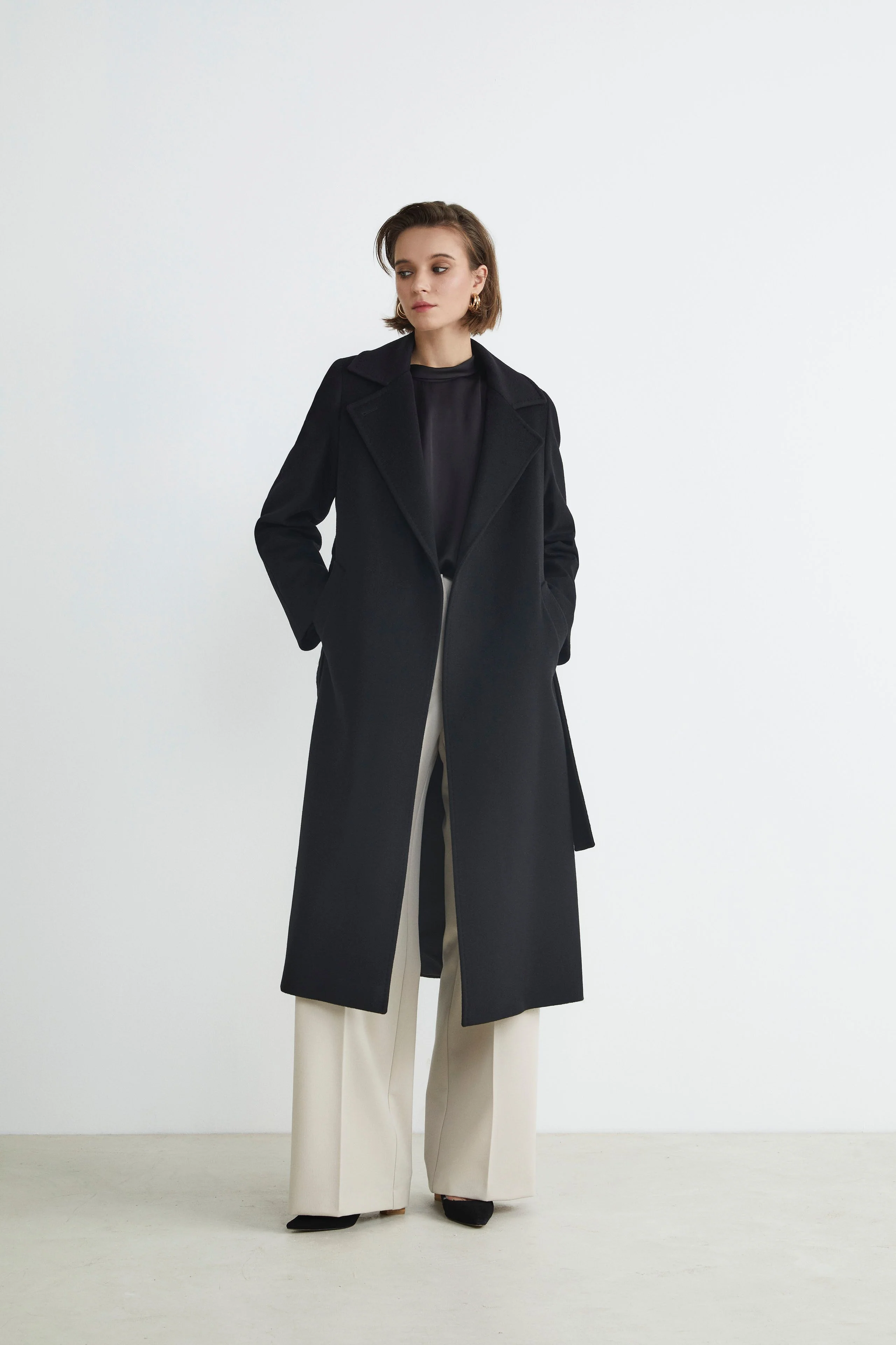 Cappotto lungo in lana e cashmere - NERO - Image 6