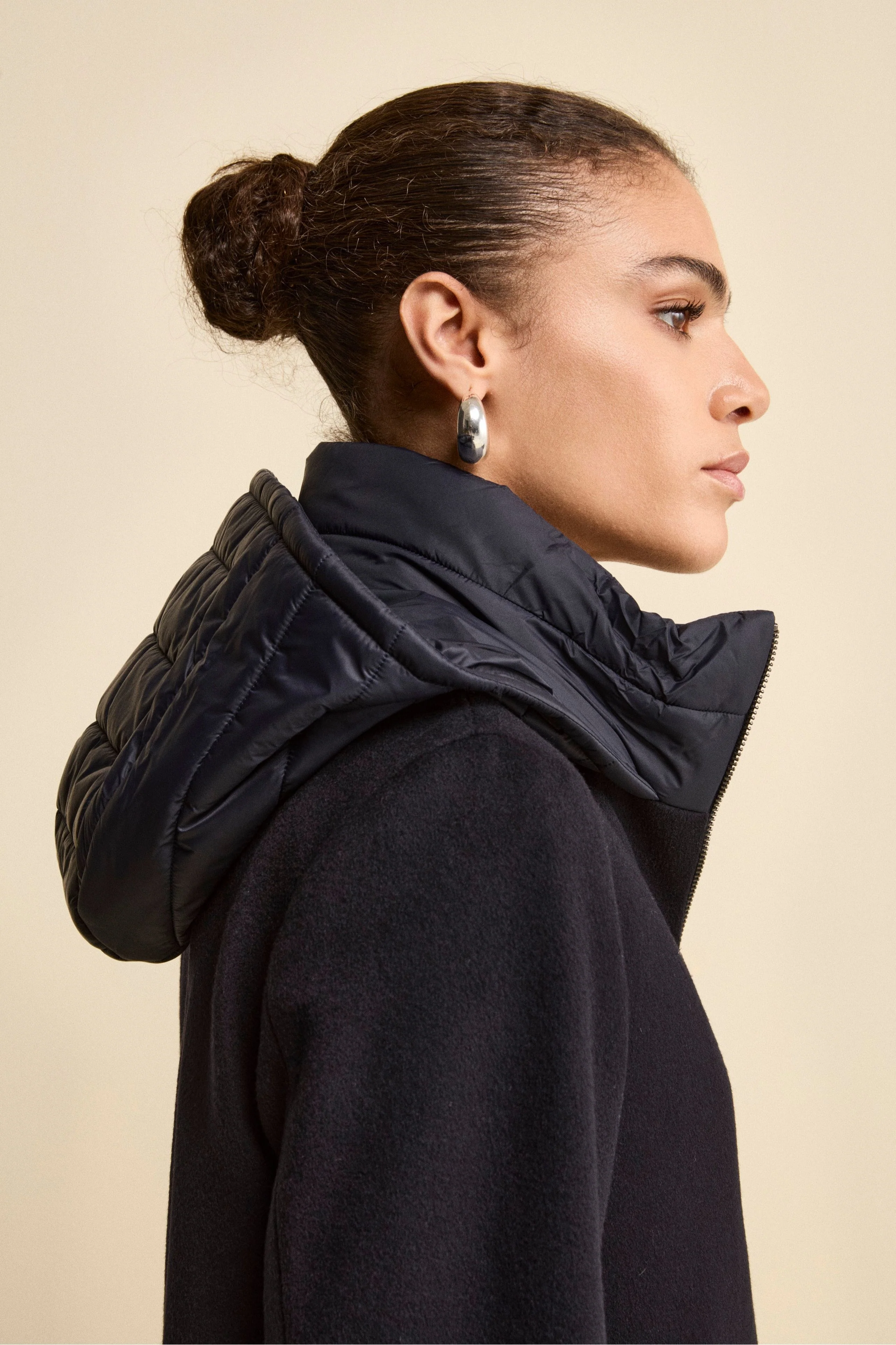 Cappotto Midi in Lana e Cashmere con Zip e Cappuccio - BLU - Image 2