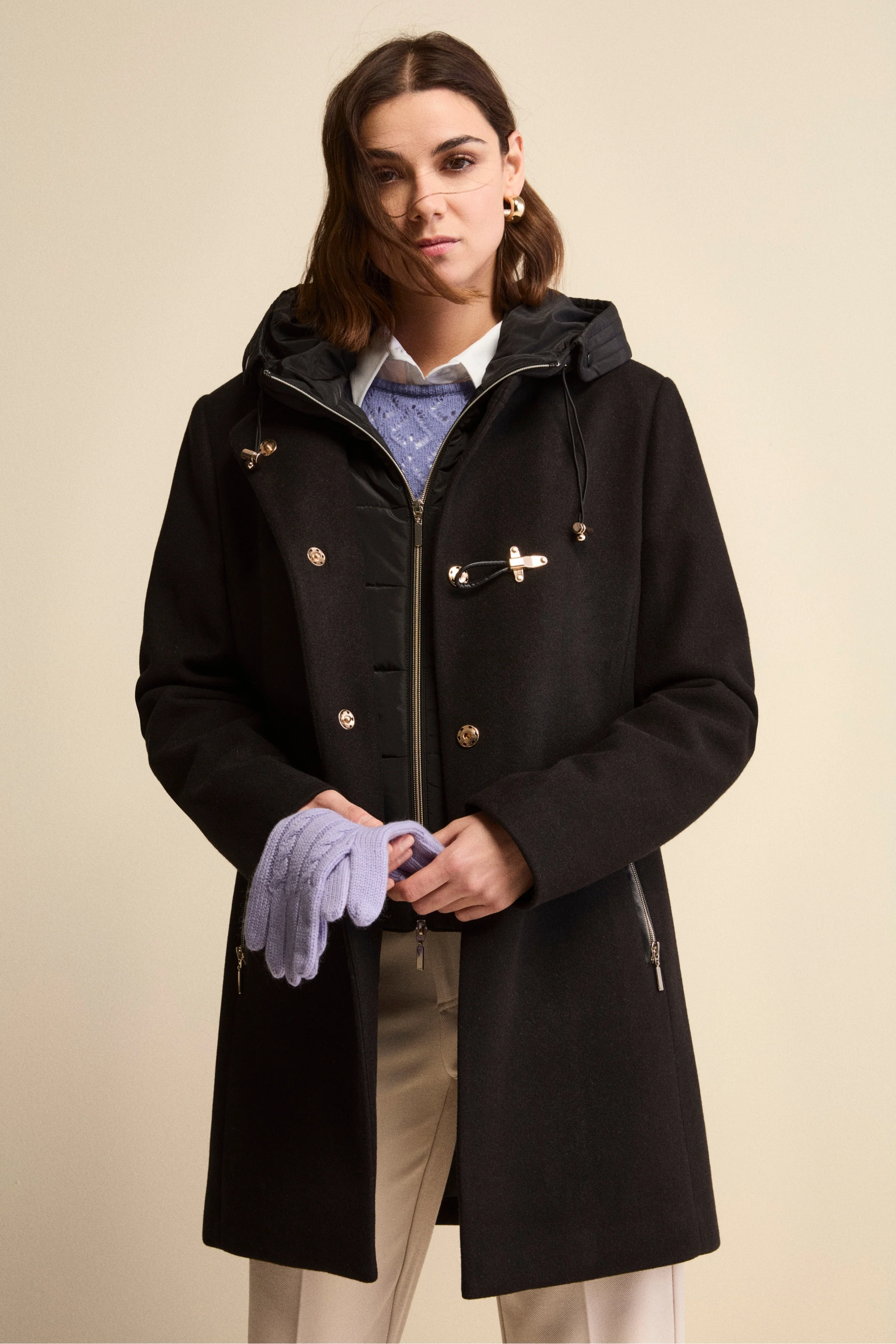Cappotto Midi in Misto Lana con Alamaro - NERO