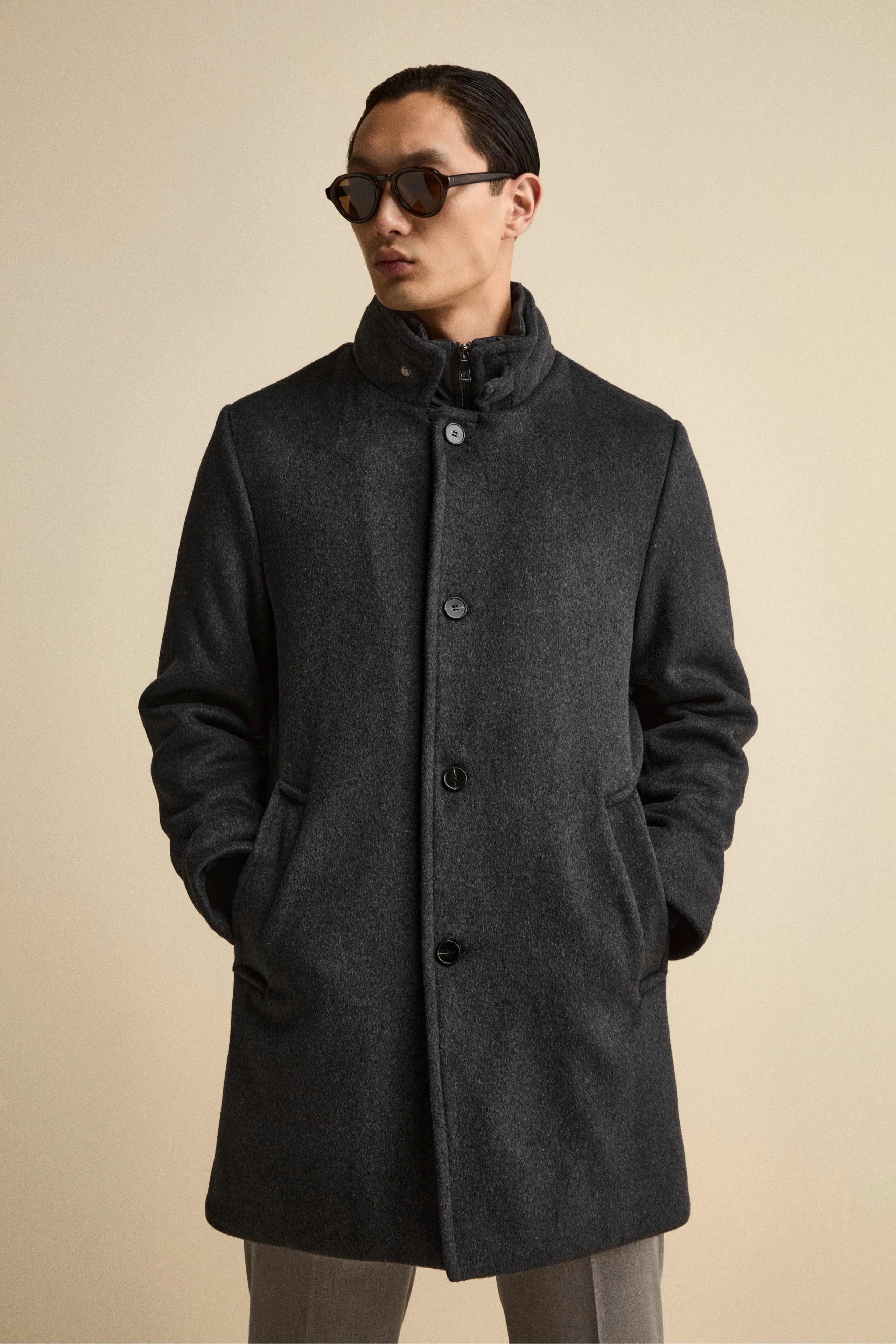 Cappotto Midi in Misto Lana con Pettorina Removibile - ANTRACITE
