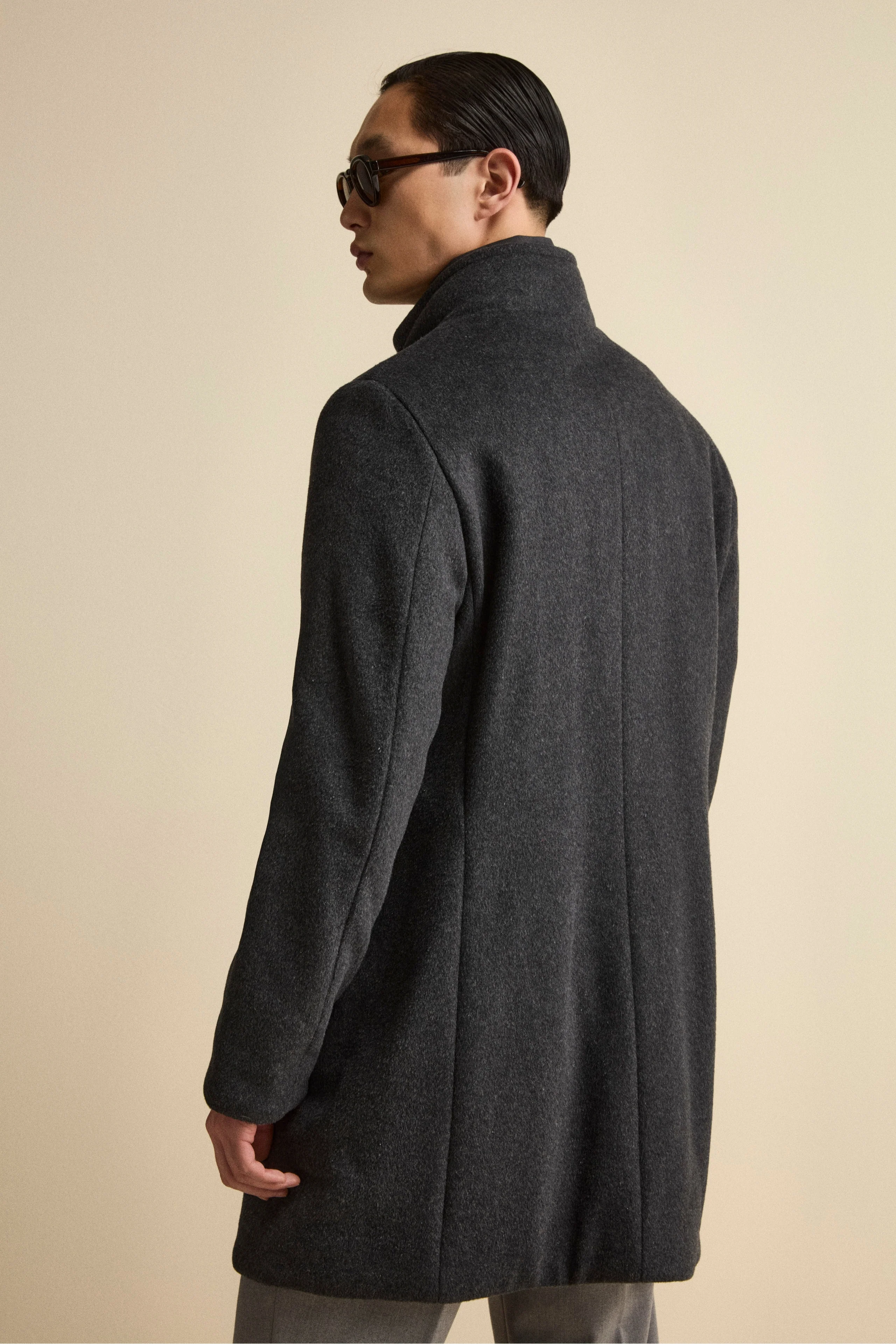 Cappotto Midi in Misto Lana con Pettorina Removibile - ANTRACITE - Image 2