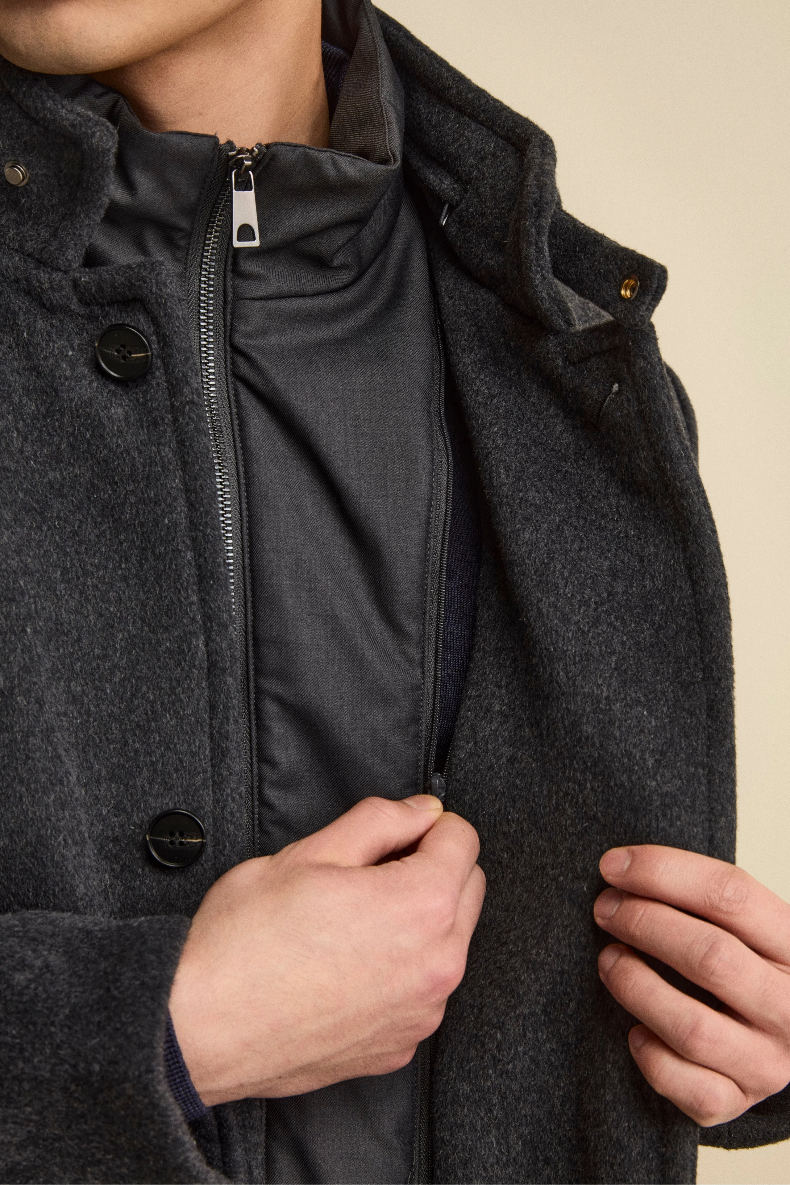 Cappotto Midi in Misto Lana con Pettorina Removibile - ANTRACITE - Image 4