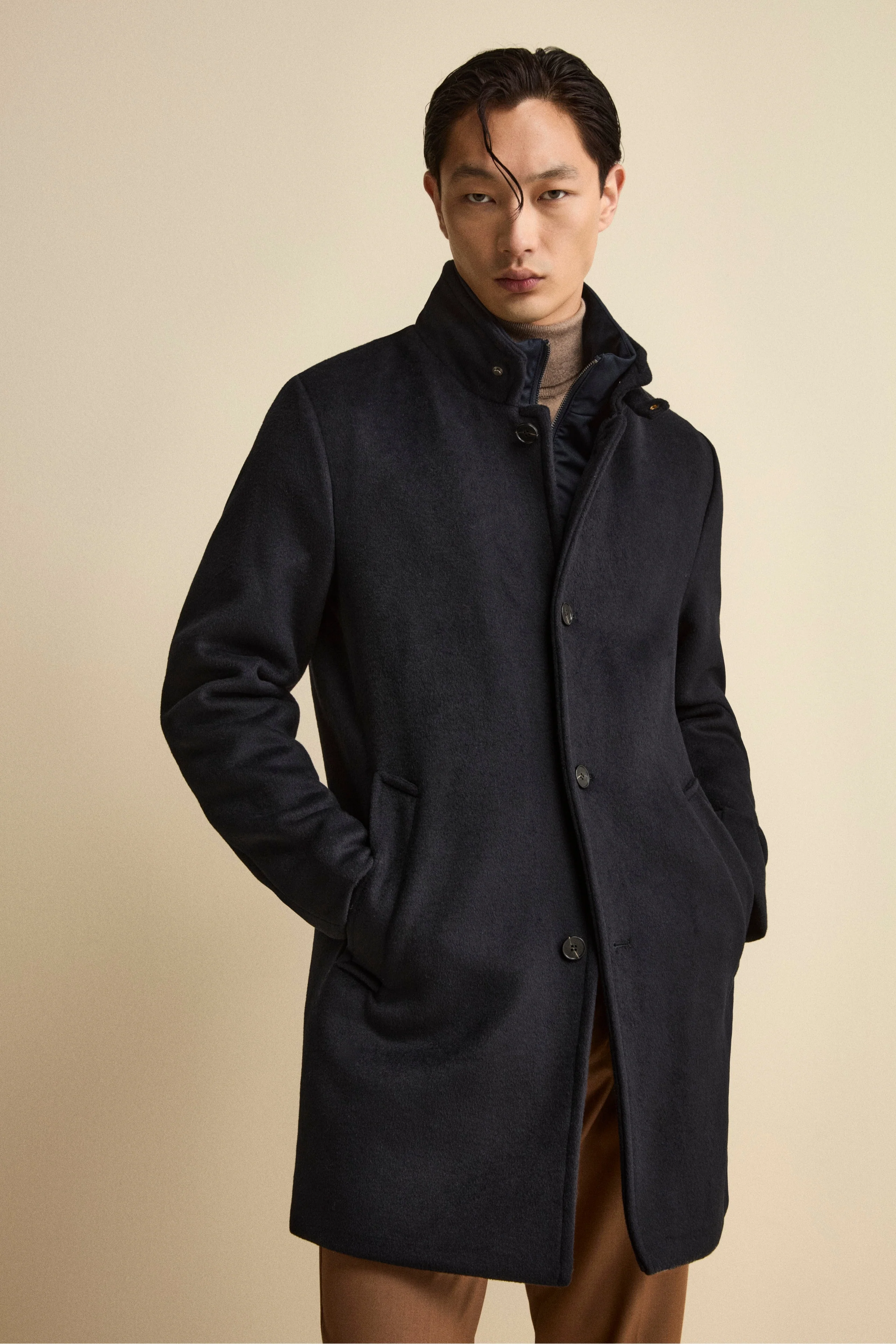 Cappotto Midi in Misto Lana con Pettorina Removibile - BLU