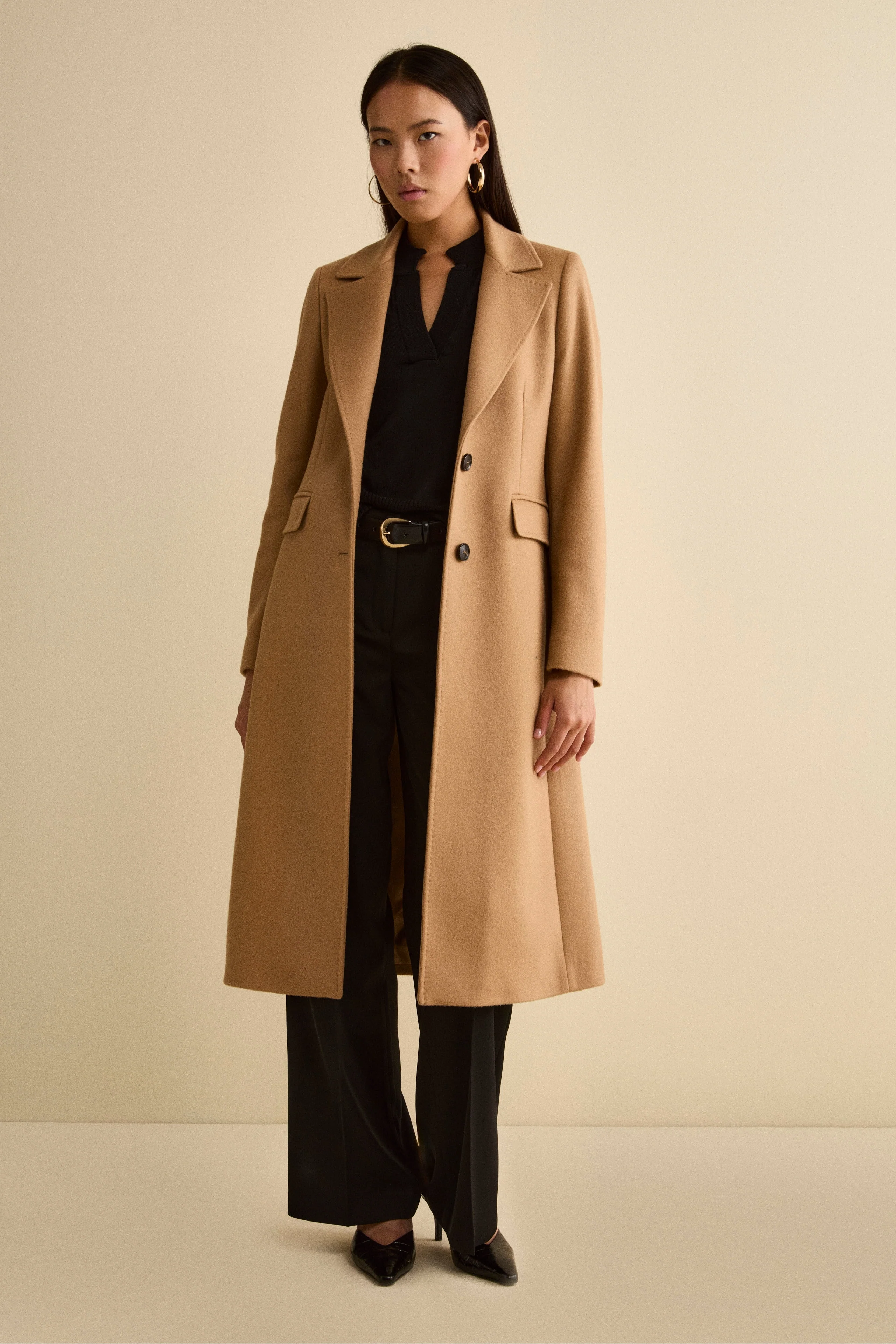 Cappotto Monopetto Lungo in Lana Vergine - CAMMELLO