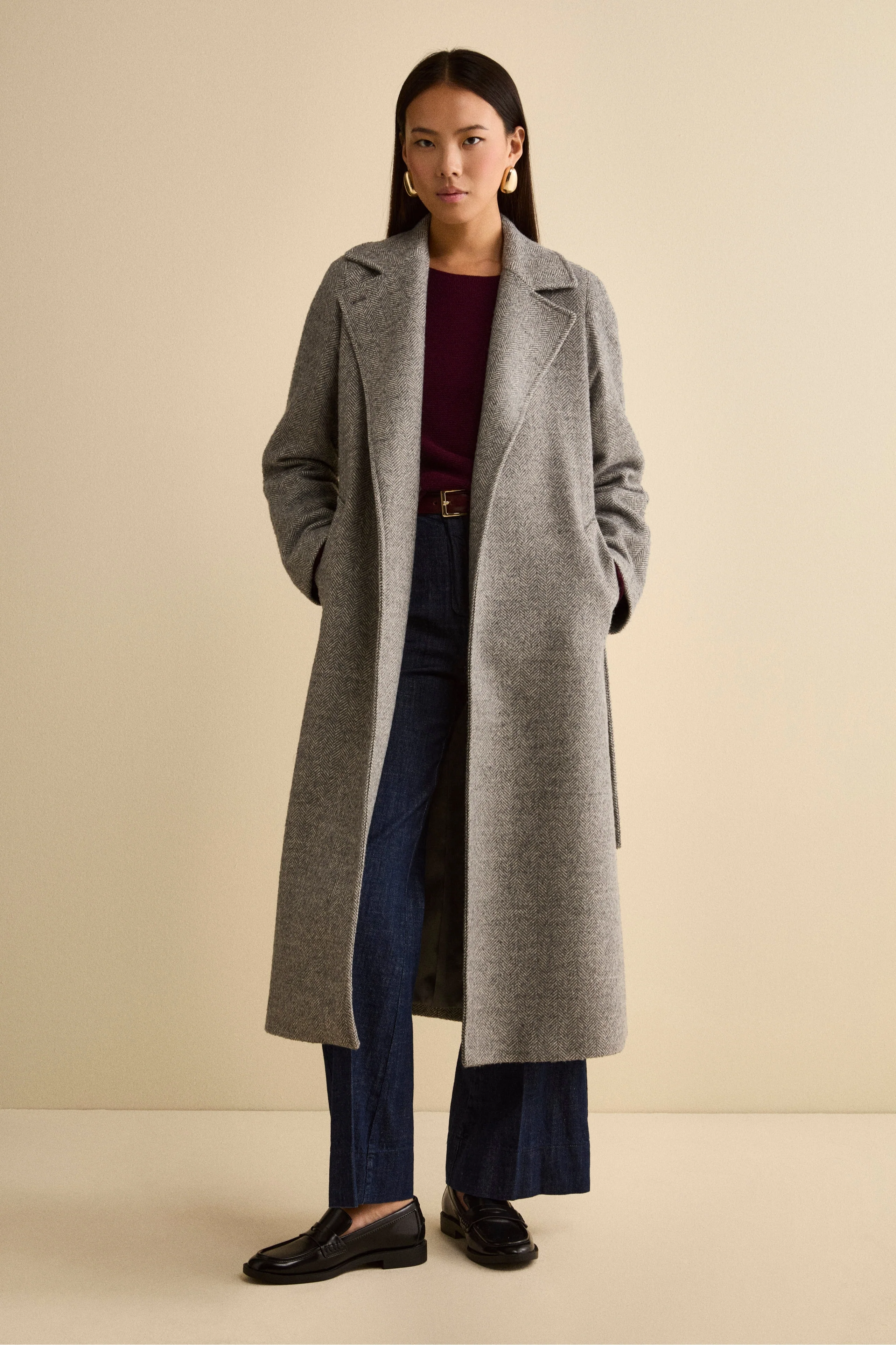 Cappotto Vestaglia con Cintura in Misto Lana - GRIGIO SPIGATO - Image 2