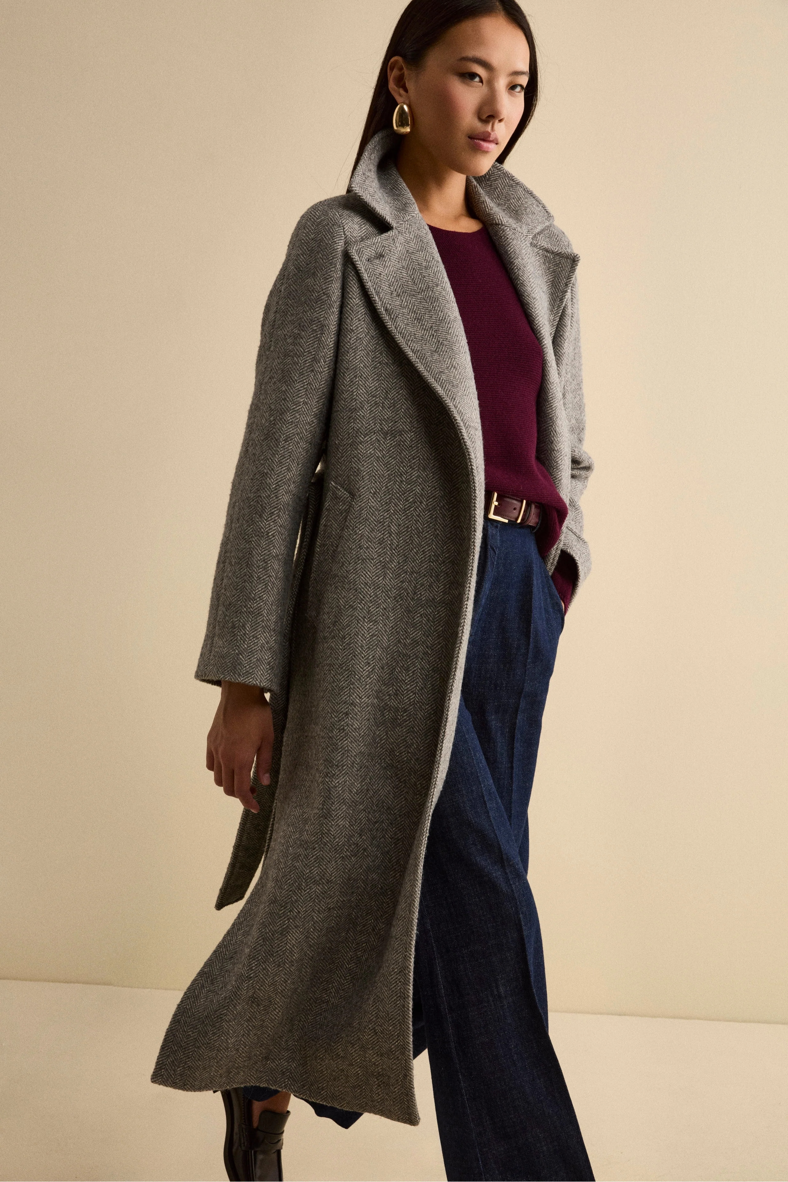 Cappotto Vestaglia con Cintura in Misto Lana - GRIGIO SPIGATO - Image 4