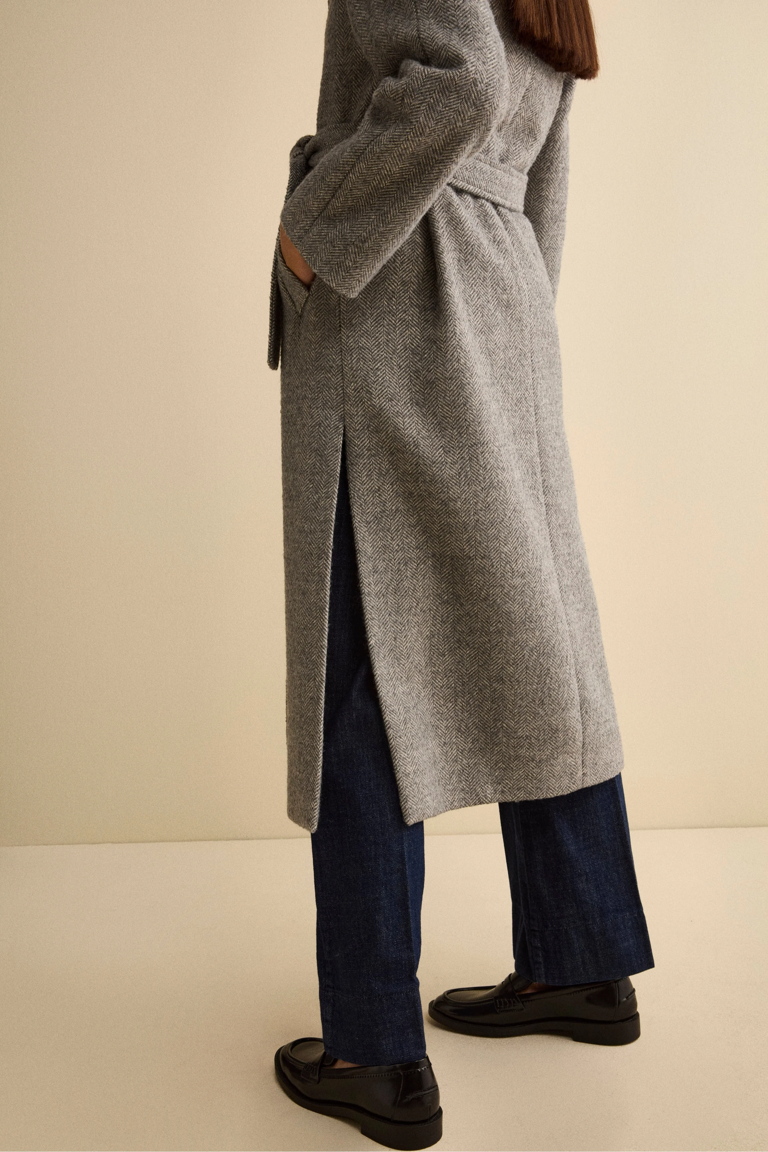 Cappotto Vestaglia con Cintura in Misto Lana - GRIGIO SPIGATO - Image 6
