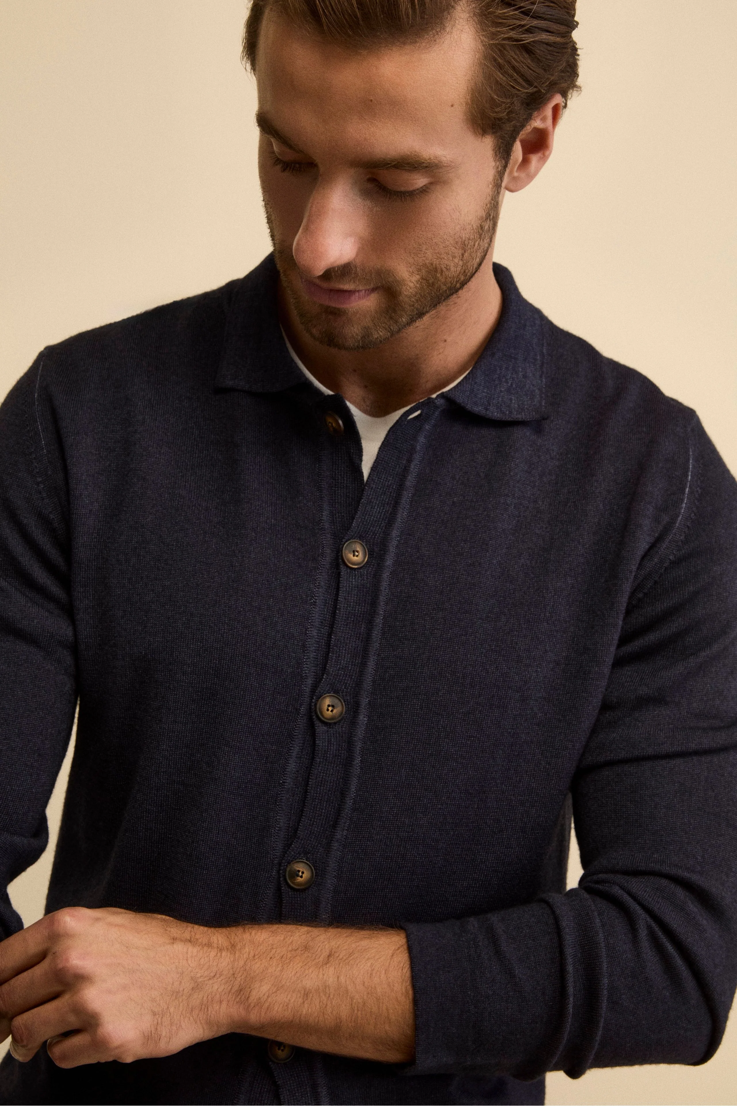 Cardigan Regular Fit in Lana Merino - BLU MARINE - Image 2