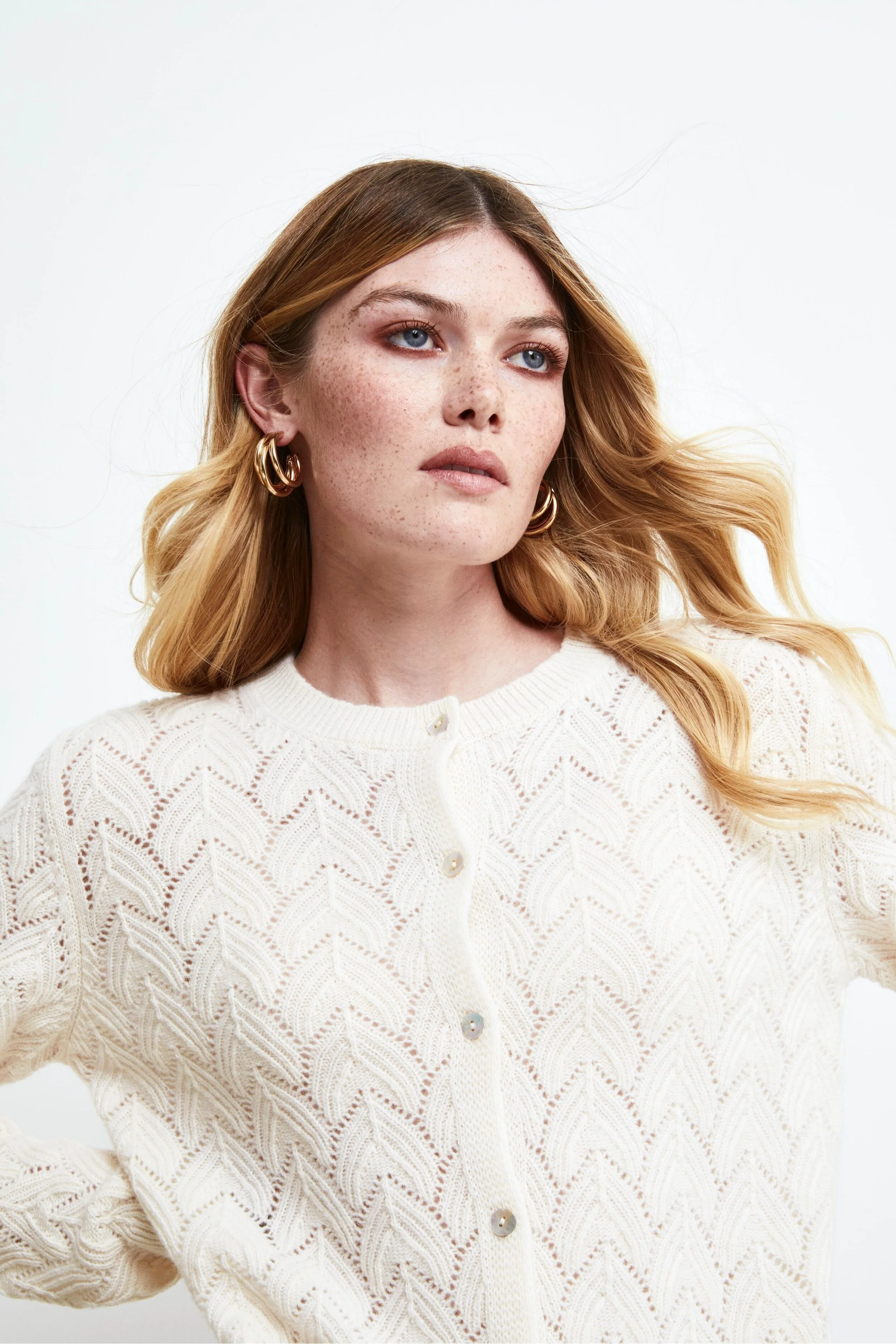 Cardigan Traforato in lana e cashmere - LATTE - Image 2