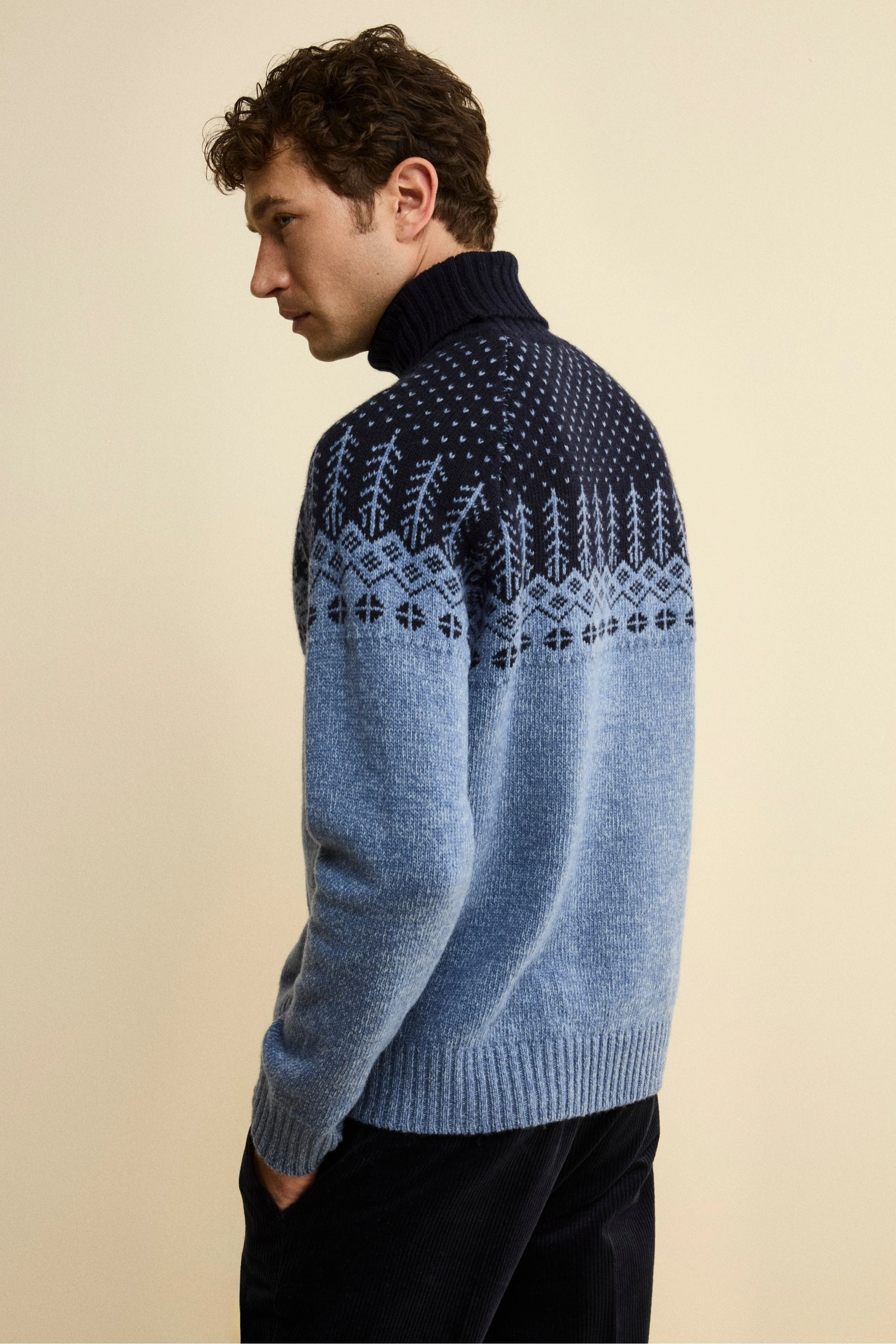 Dolcevita Norvegese Over in Lana Vergine - AZZURRO MELANGE - Image 3