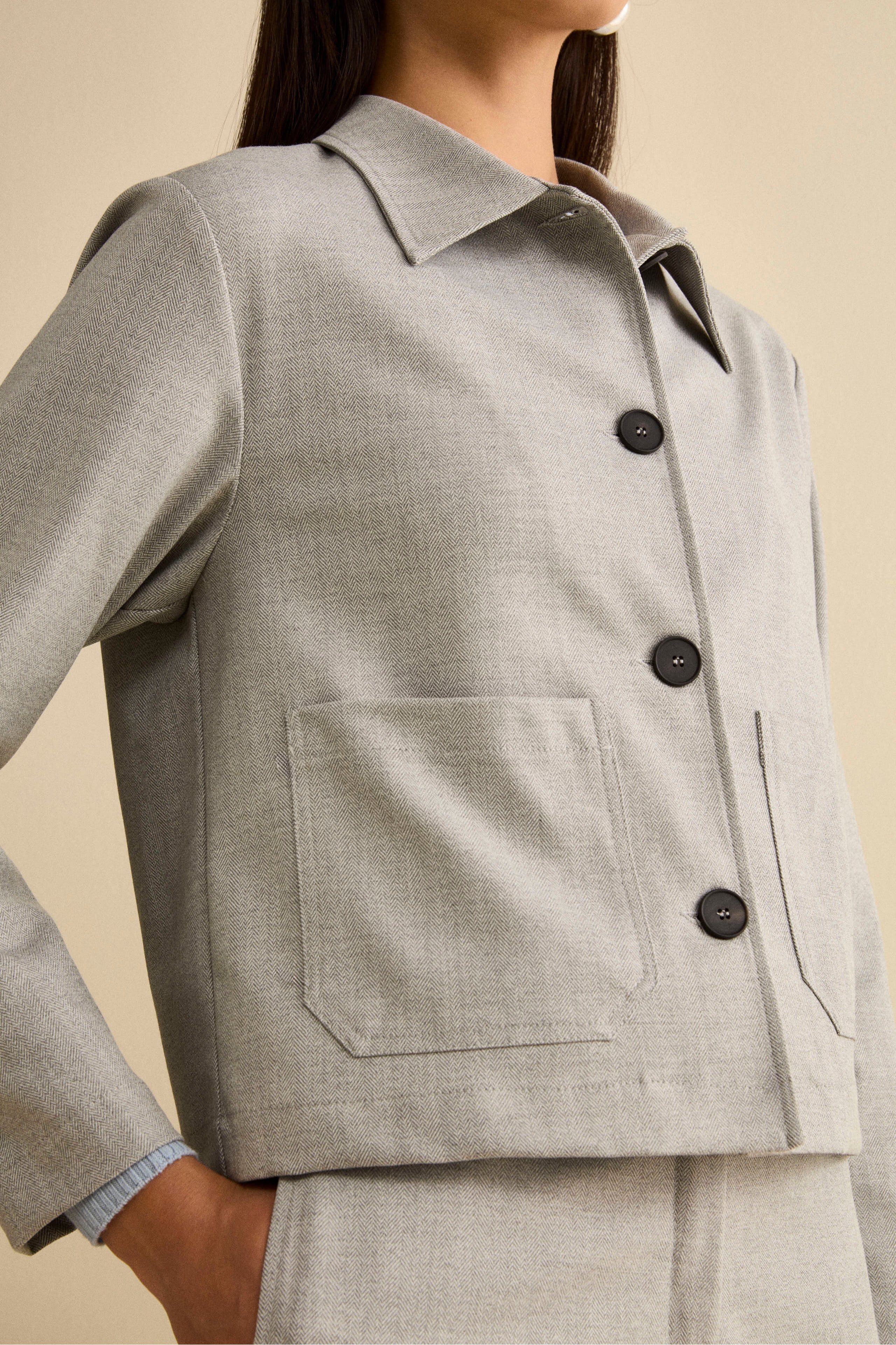 Giacca Corta Overshirt Spigata - GRIGIO SPIGATO - Image 5