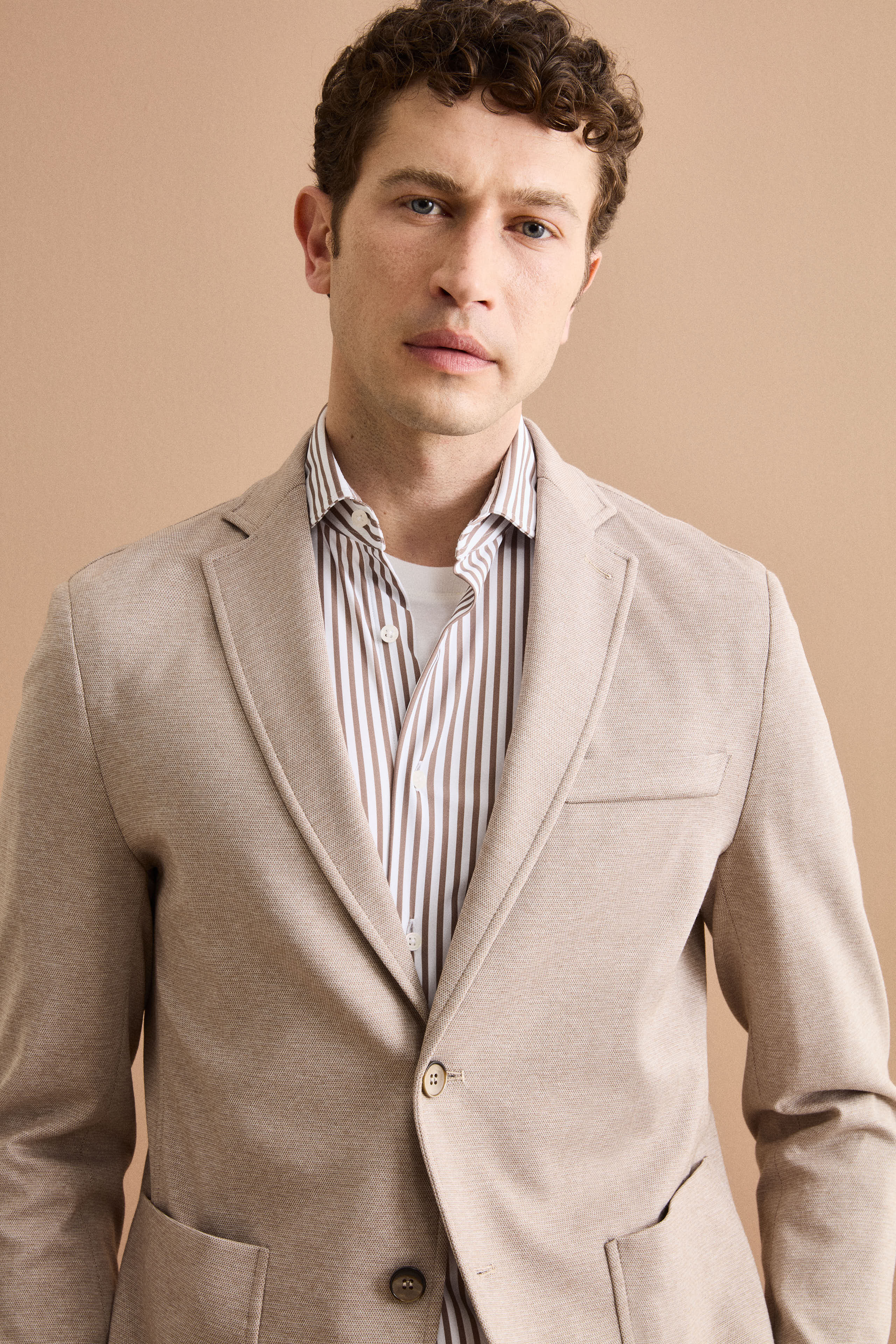 Giacca Monopetto Slim Fit con Revers Classico - NATURALE - Image 6