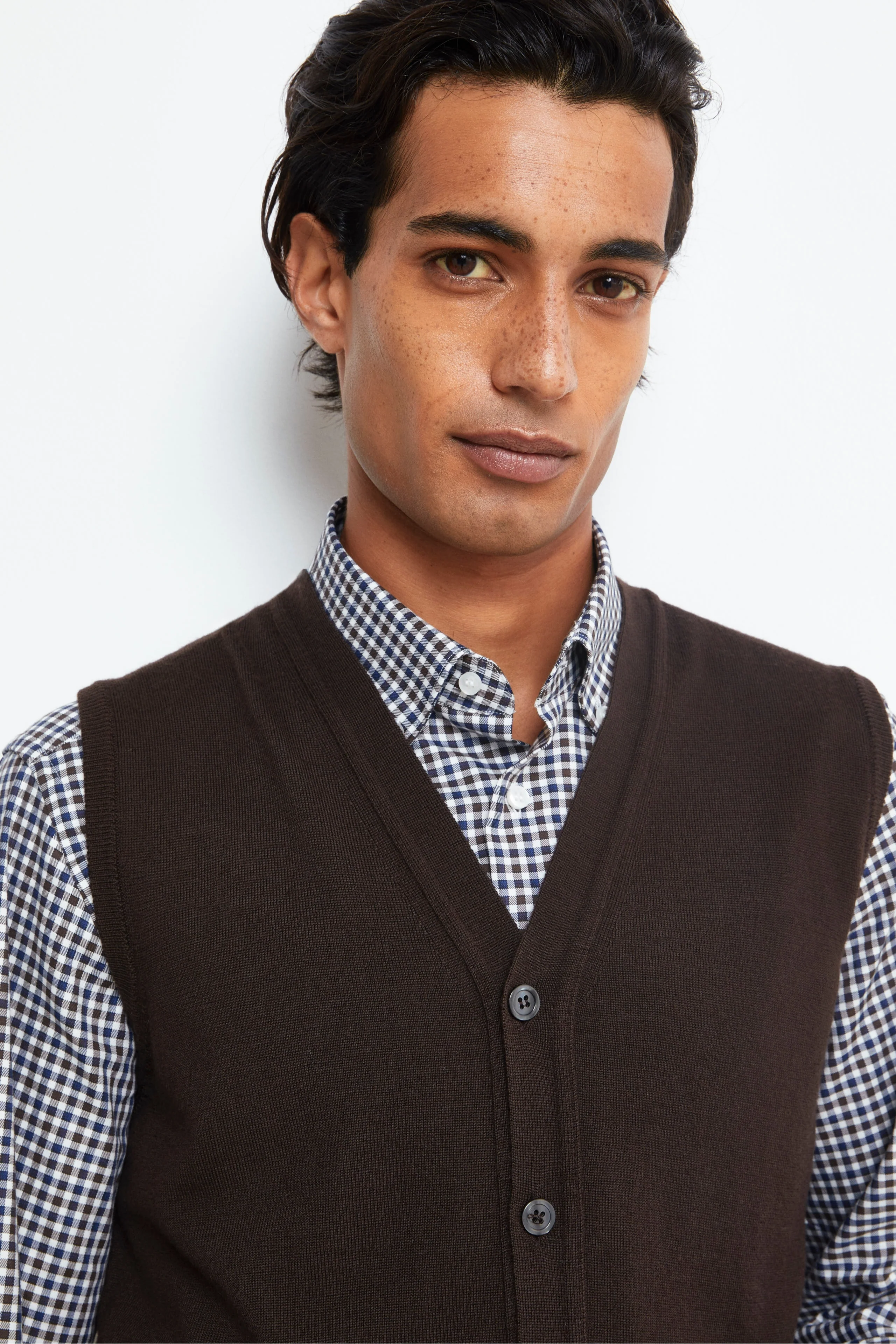 Gilet con Bottoni in Lana merino - CUOIO - Image 2