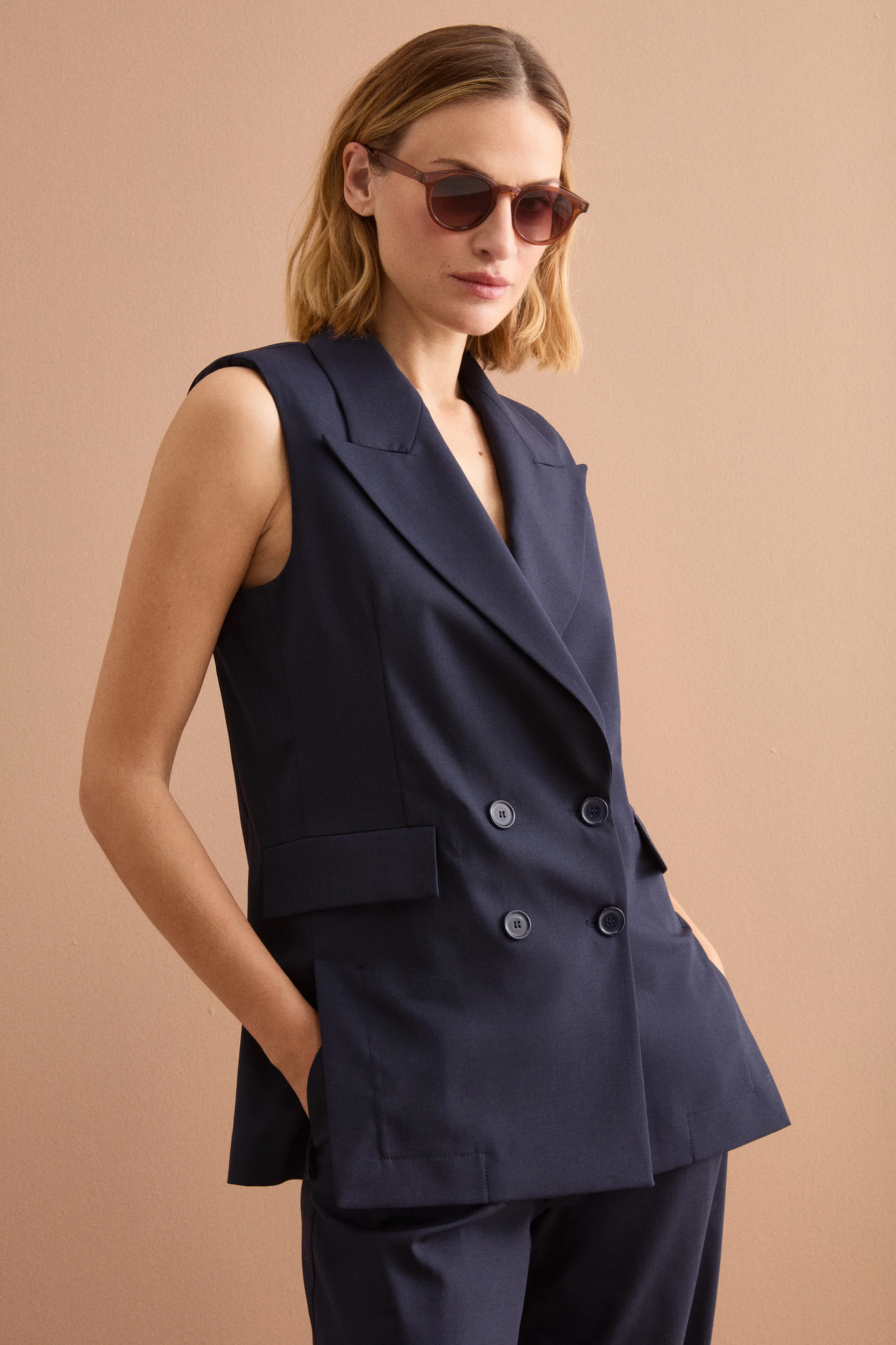Gilet Doppiopetto da Cerimonia in Lana Vergine - BLU