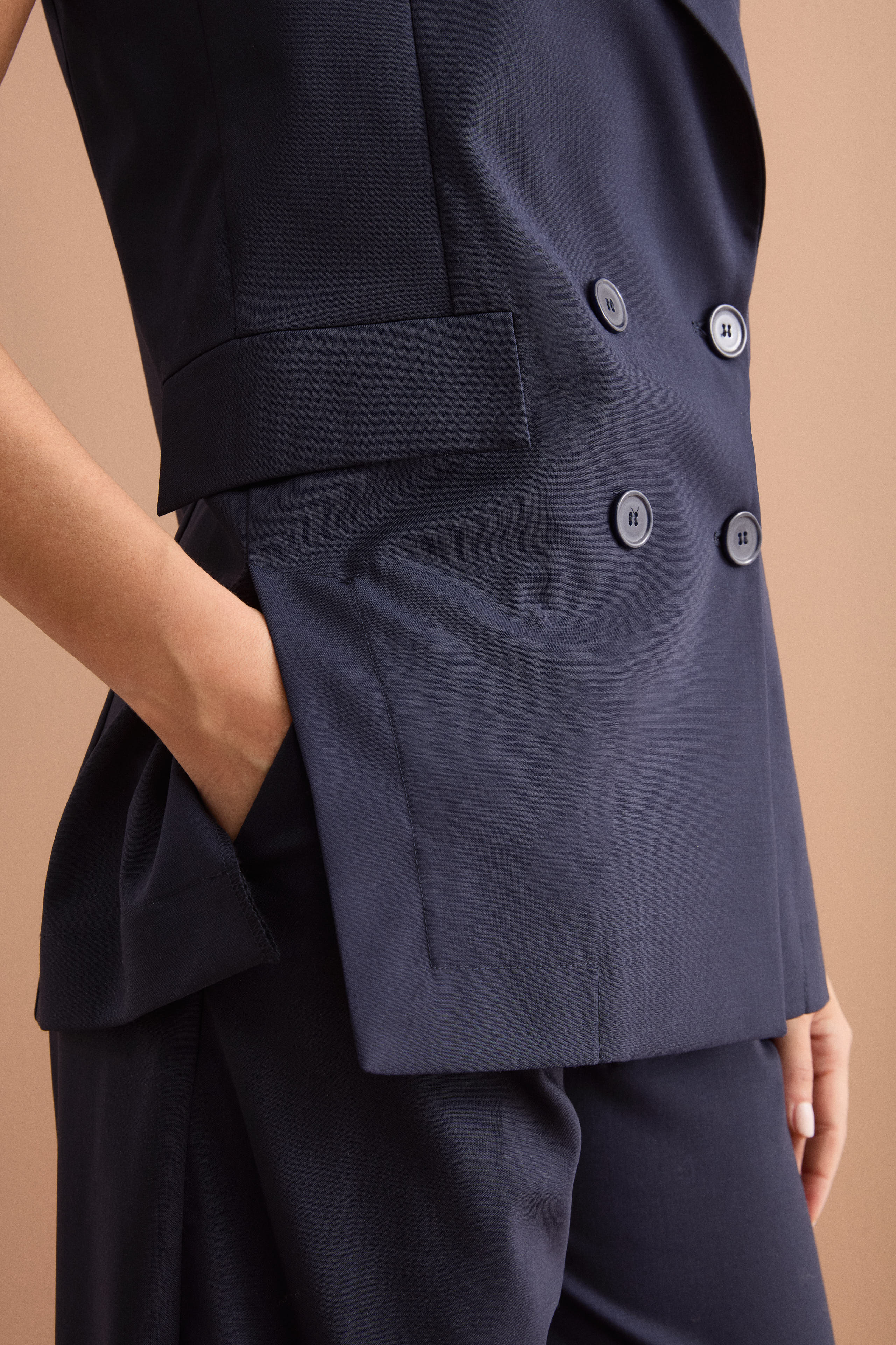 Gilet Doppiopetto da Cerimonia in Lana Vergine - BLU - Image 5