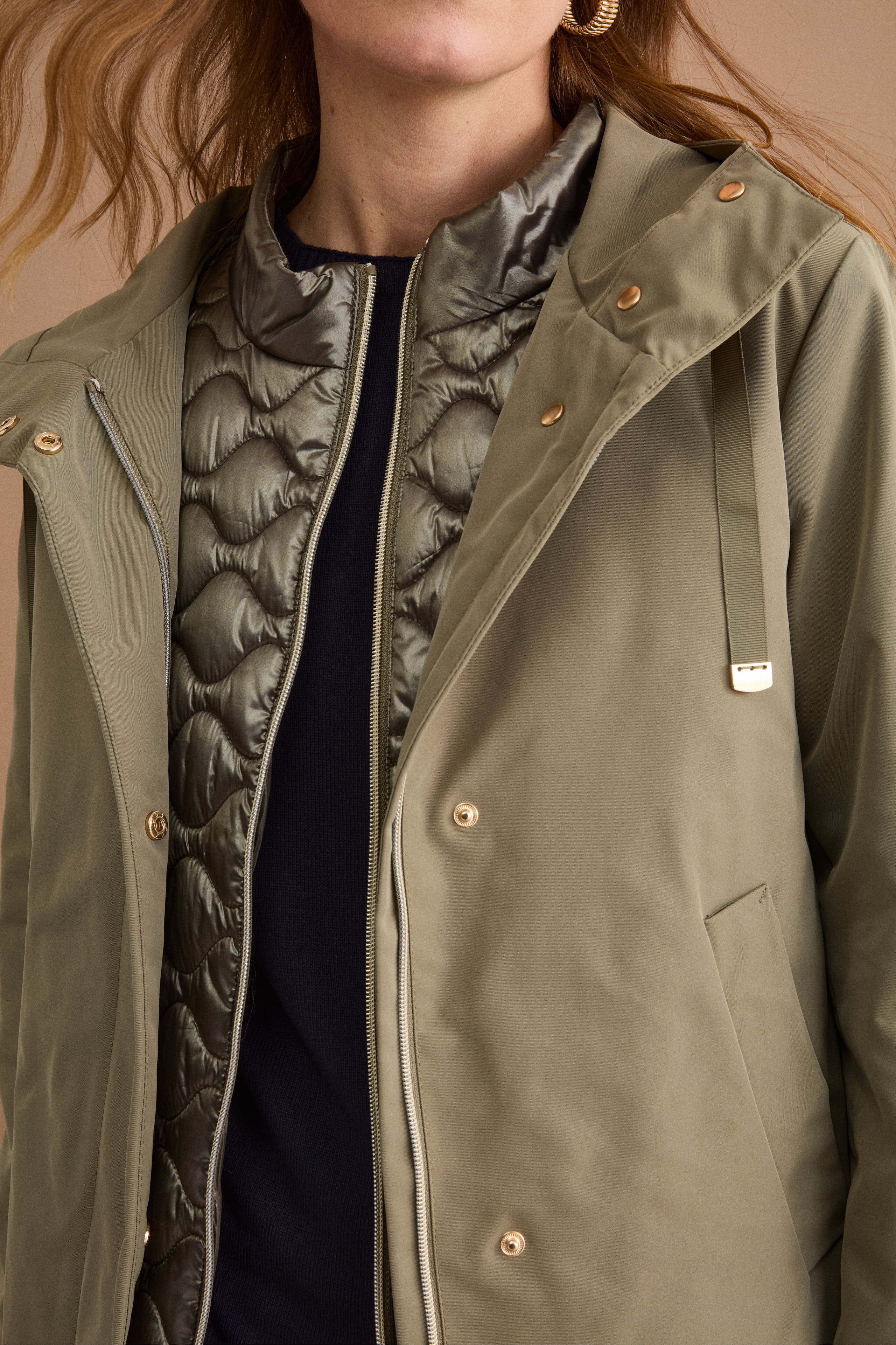 Giubbotto Impermeabile con Cappuccio e Gilet Removibile - VERDE MILITARE - Image 7