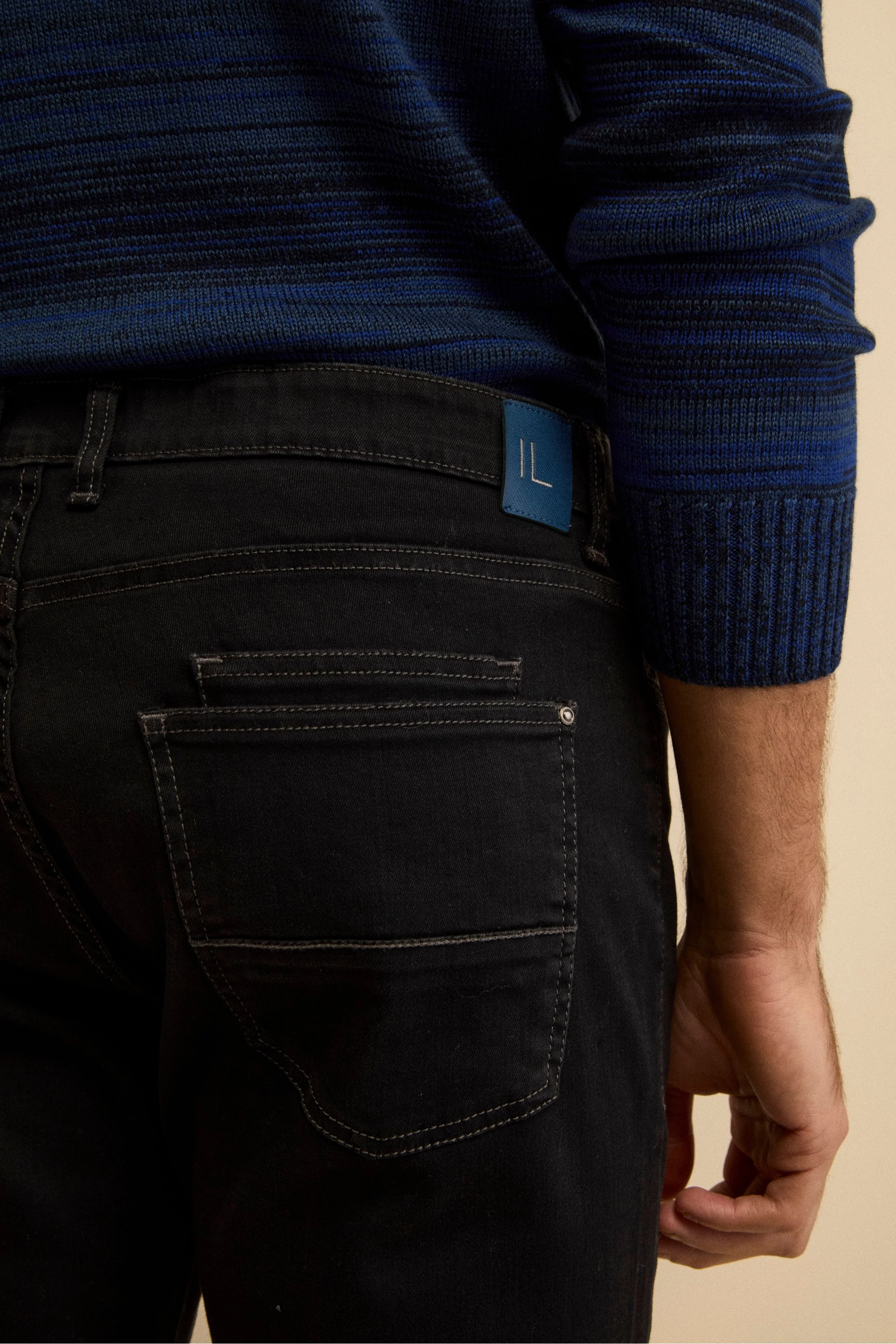 Jeans Slim Fit in Misto Cotone - DENIM/NERO - Image 3