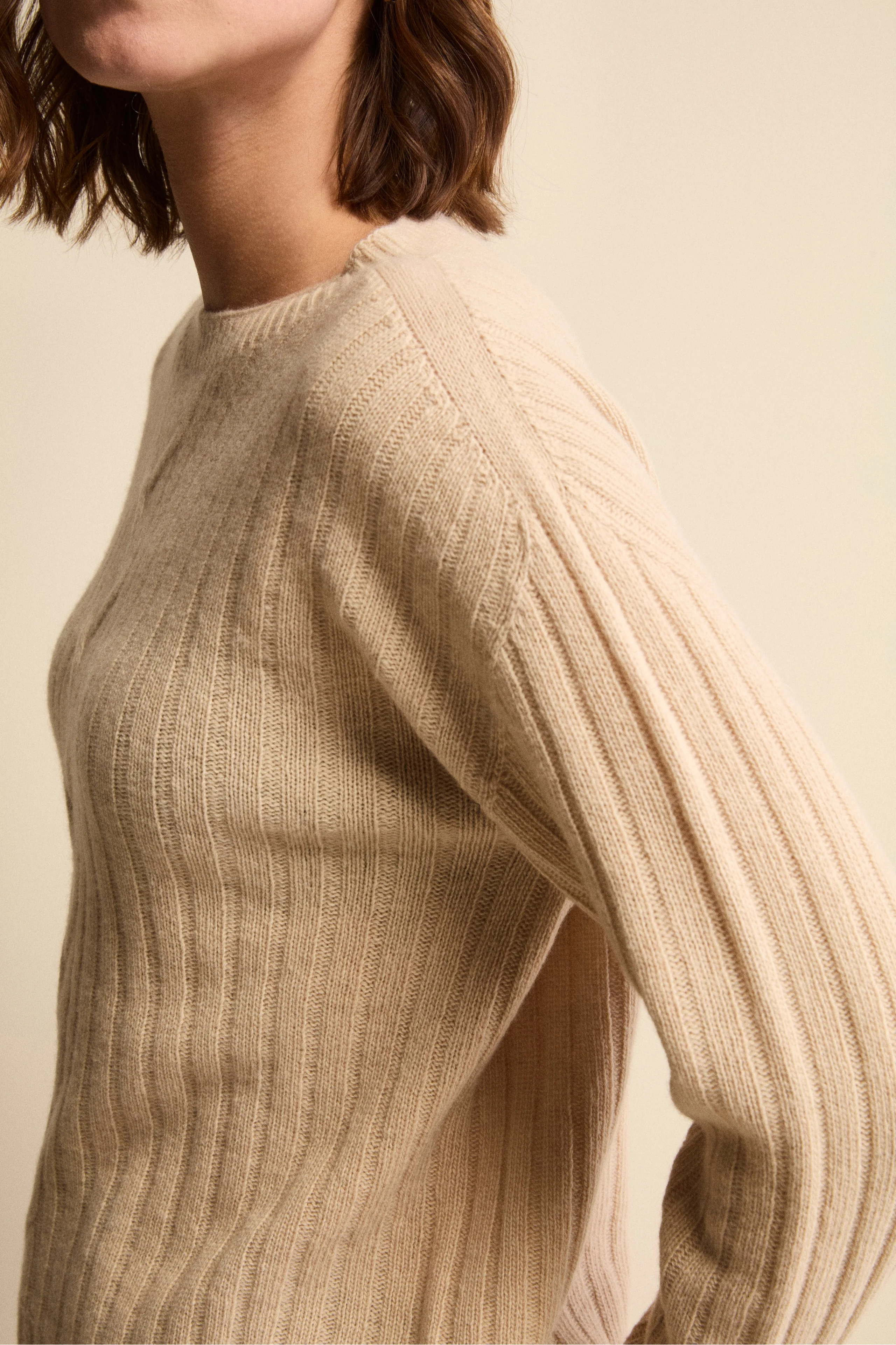 Maglia Barchetta Lavorata in Lana e Cashmere - BEIGE - Image 3