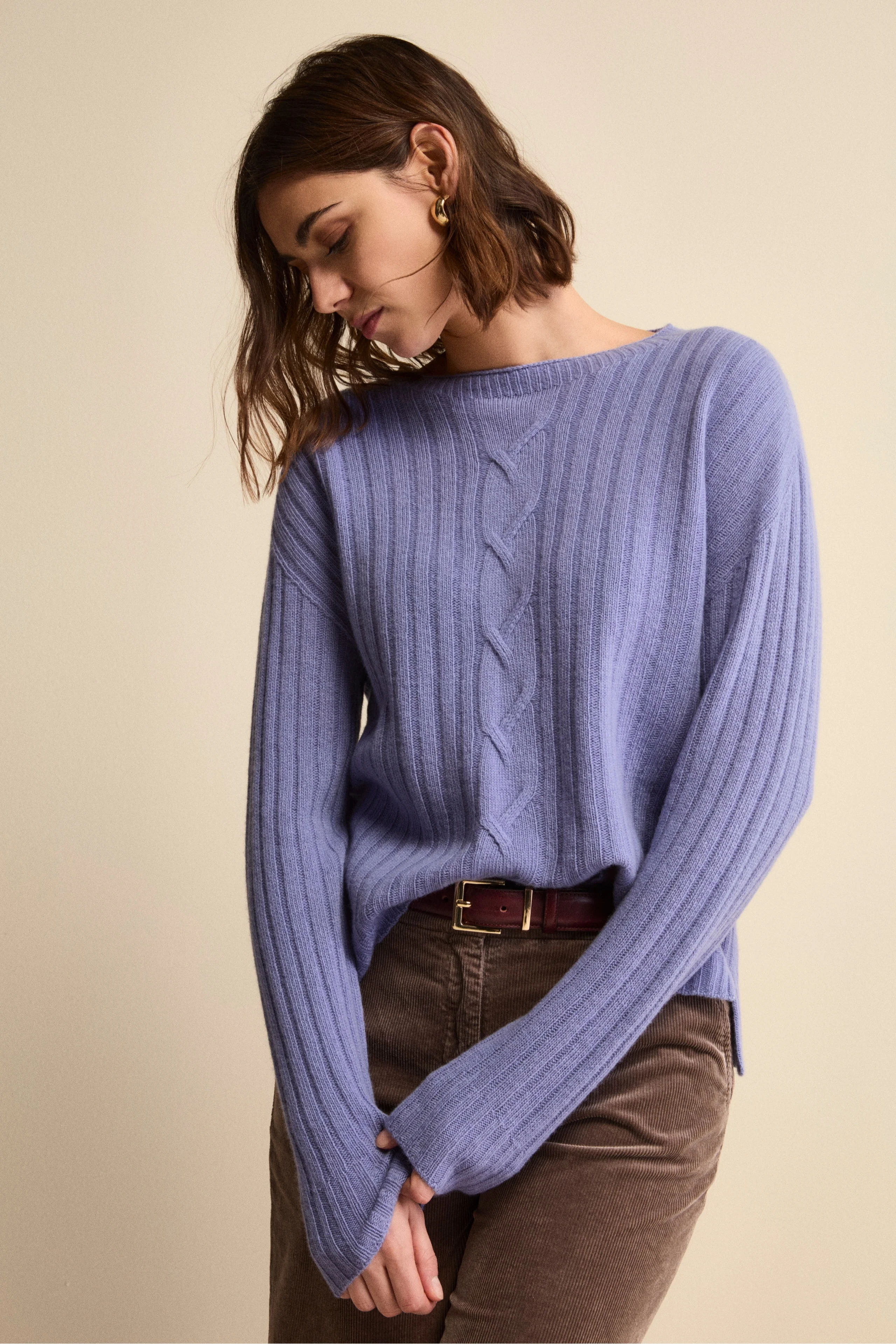 Maglia Barchetta Lavorata in Lana e Cashmere - LAVANDA