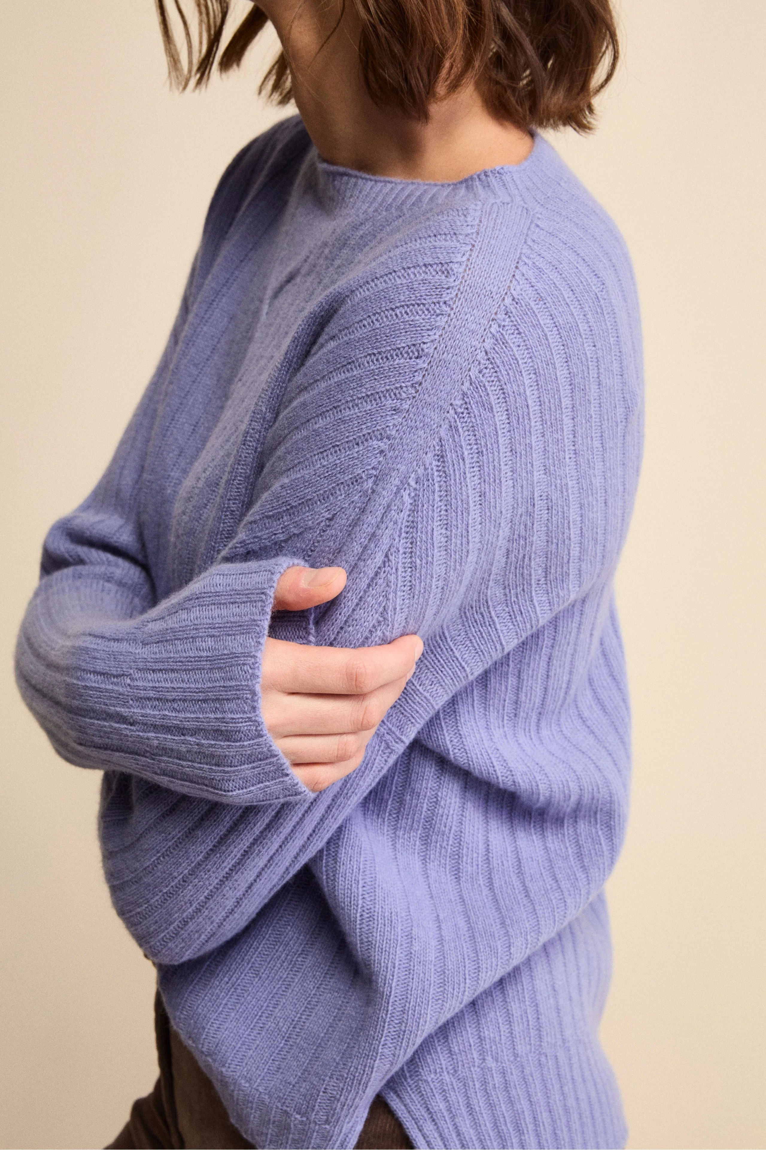 Maglia Barchetta Lavorata in Lana e Cashmere - LAVANDA - Image 3