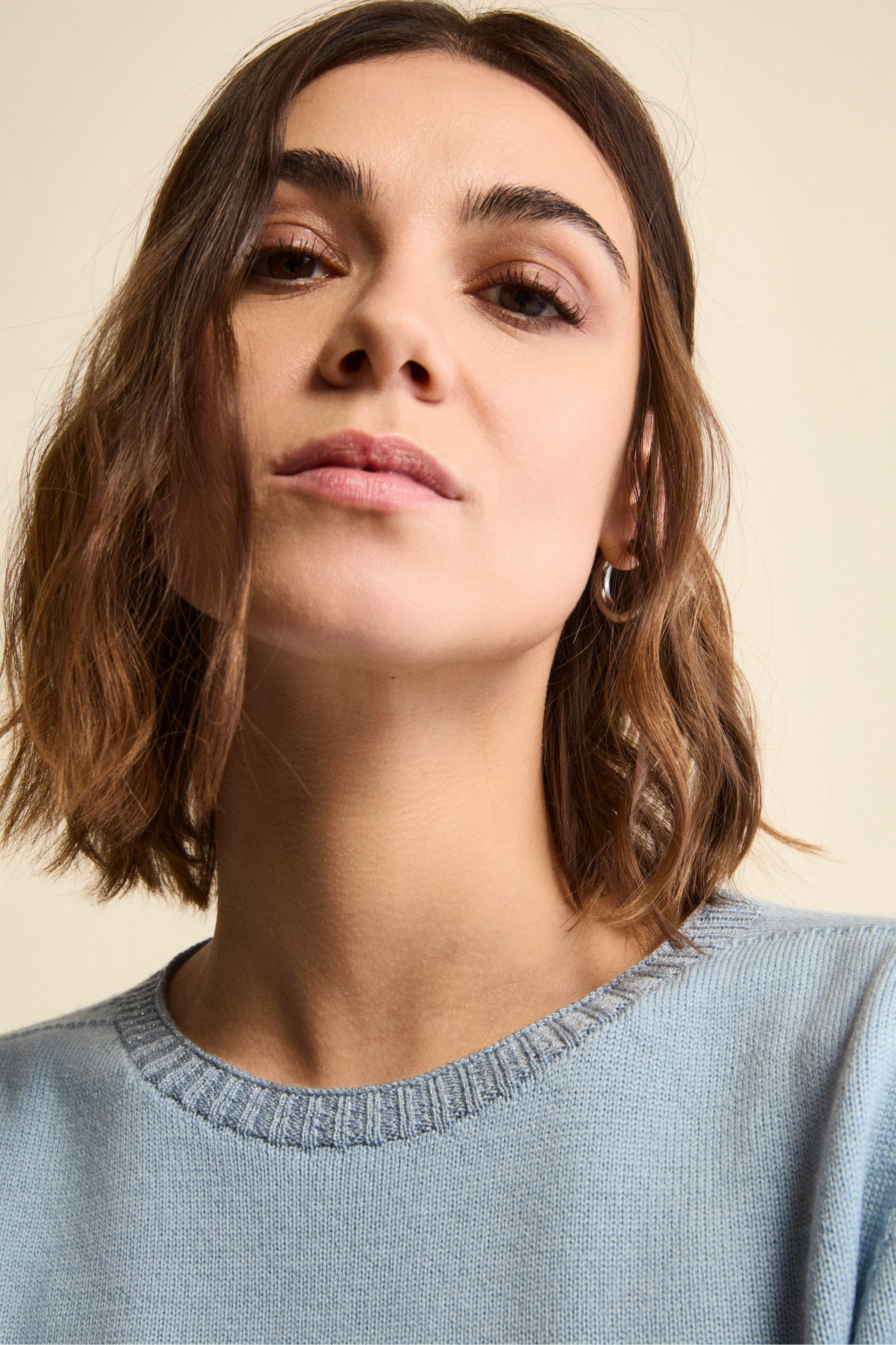 Maglia Girocollo in Lana Merino con Dettagli in Lurex - AZZURRO - Image 2