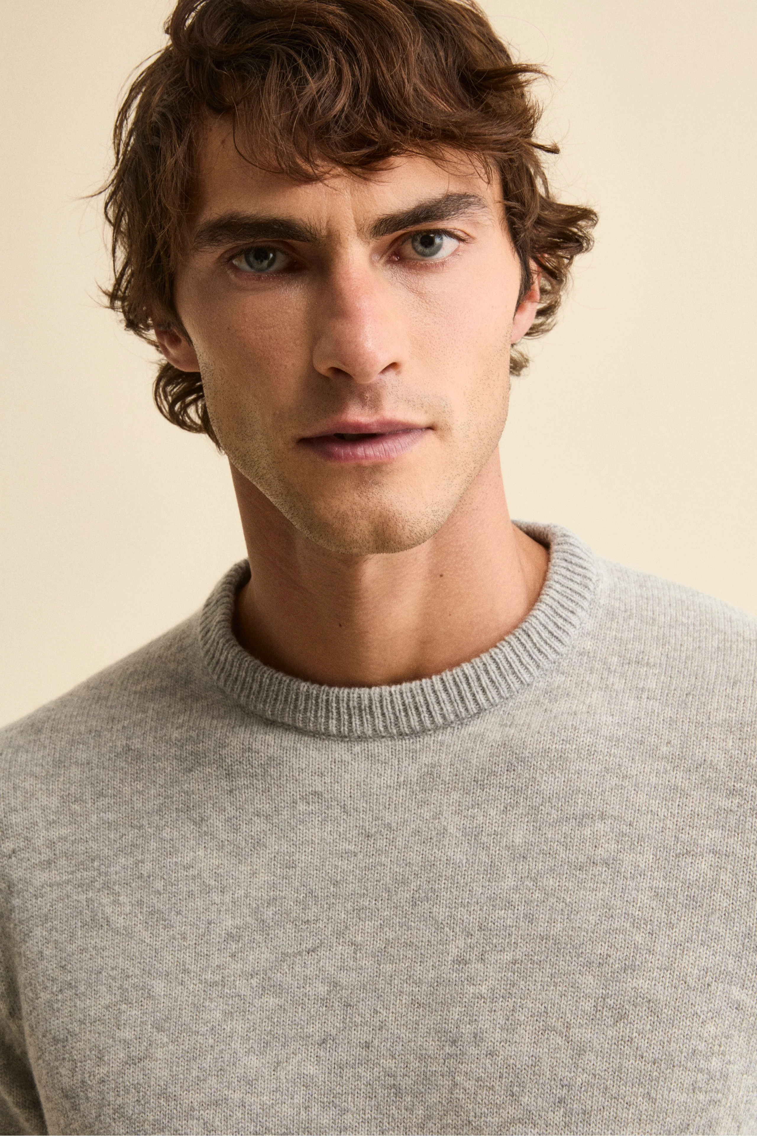 Maglia Girocollo Mouliné in Lana Merino Extrafine - GRIGIO CHIARO - Image 2
