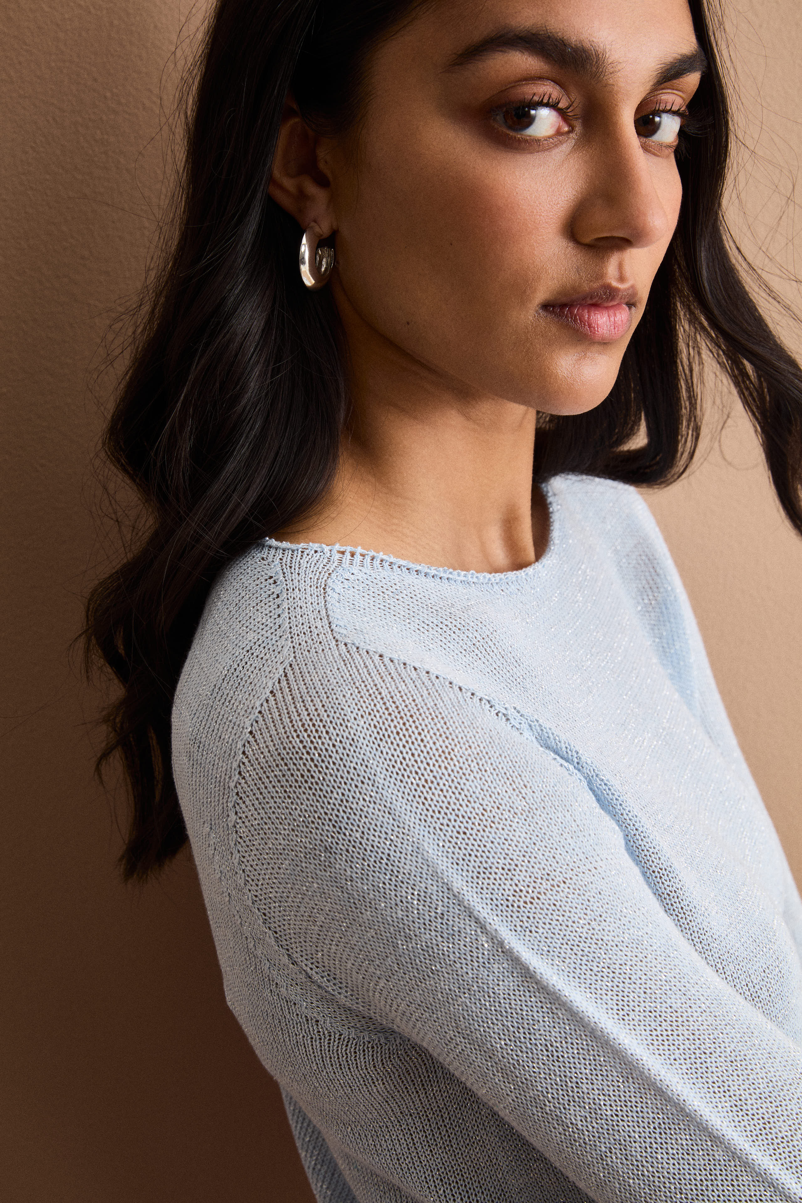 Maglia Lurex in Cotone con Scollo Barchetta - AZZURRO - Image 2